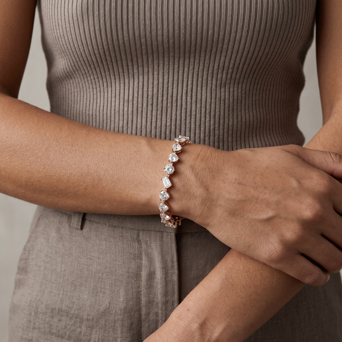 Rose Gold Mixed Shape Moissanite Tennis Bracelet