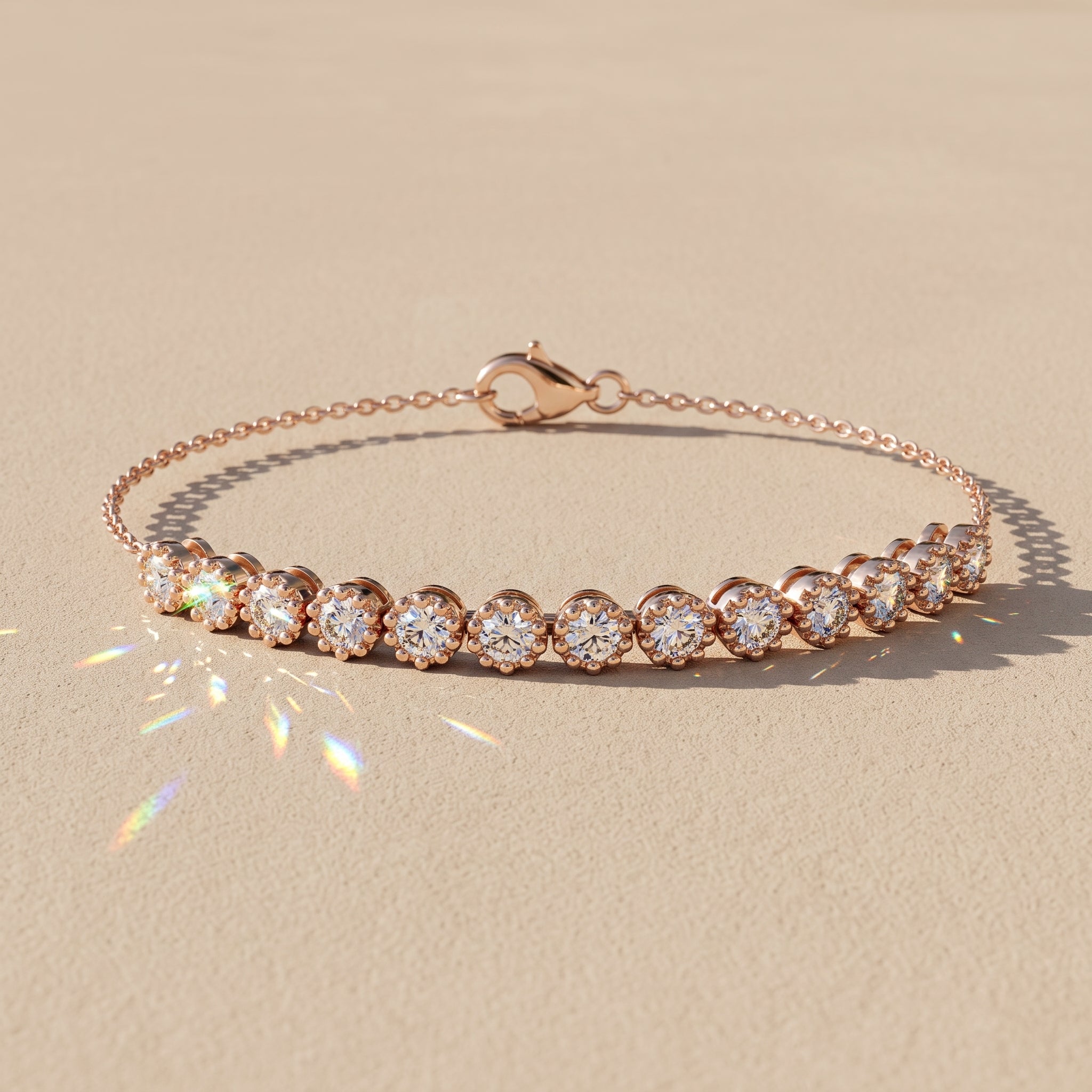 Rose Gold Round Moissanite Station Bracelet