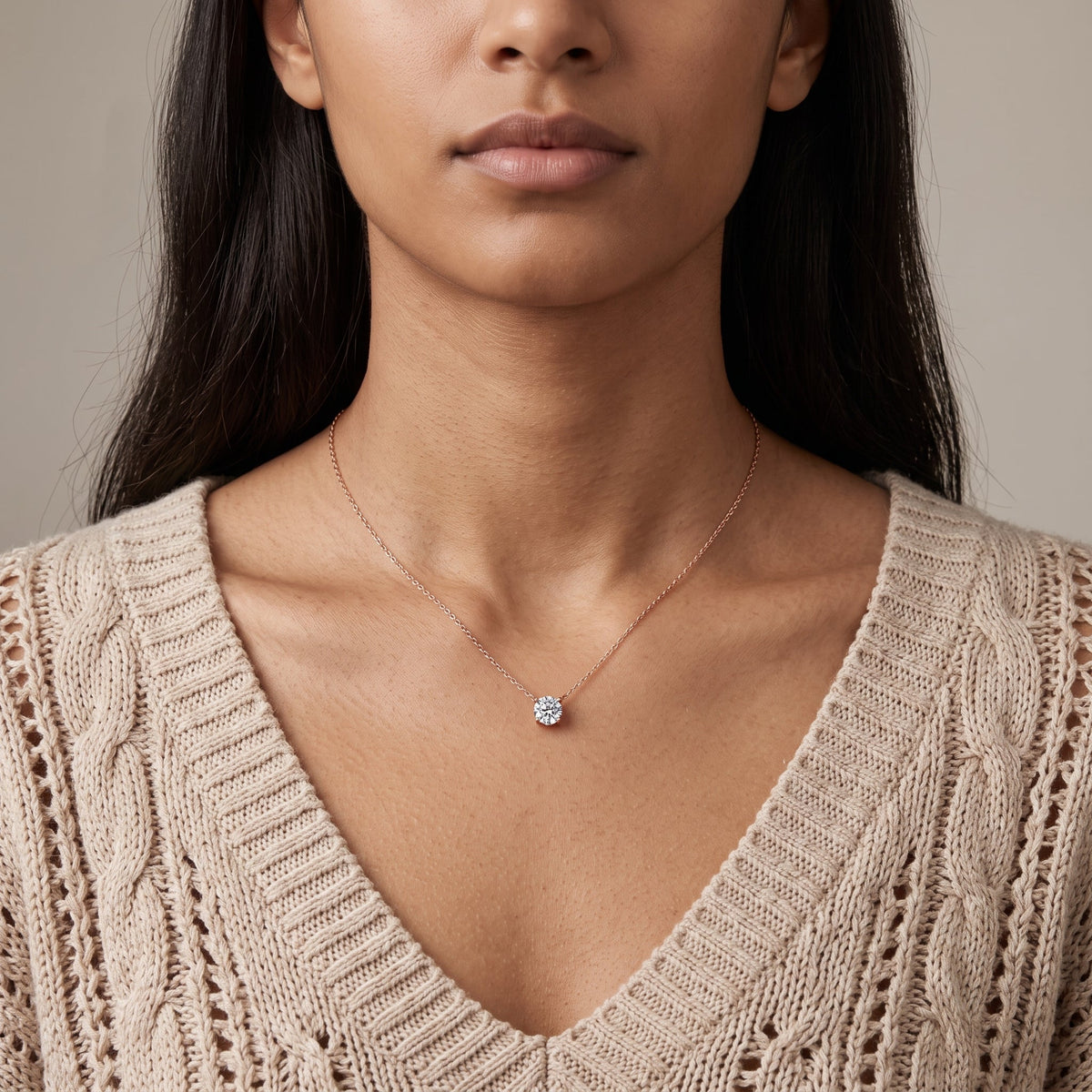 Rose Gold Round Moissanite Solitaire Pendant Necklace