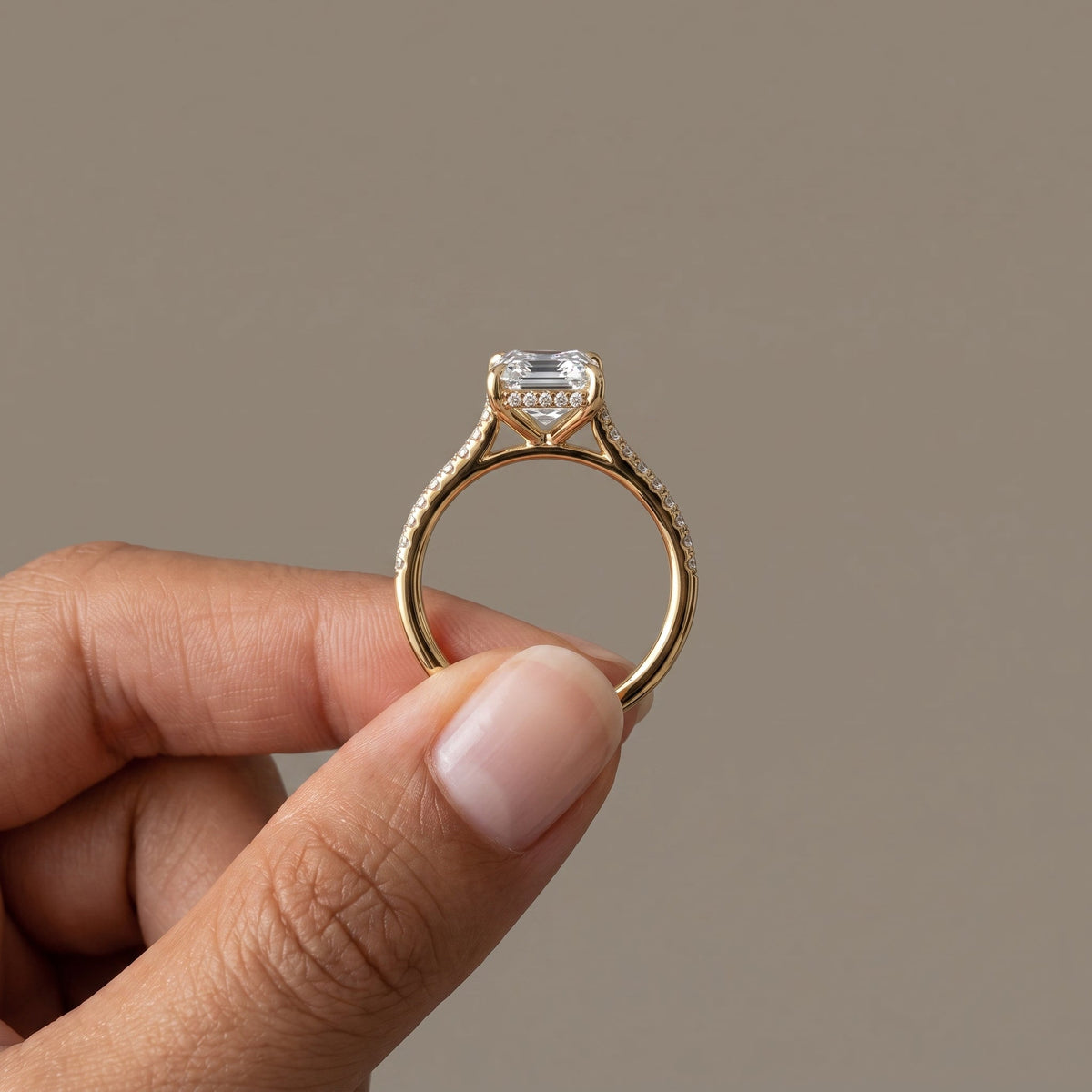 Yellow Gold Emerald Cut Moissanite Engagement Ring