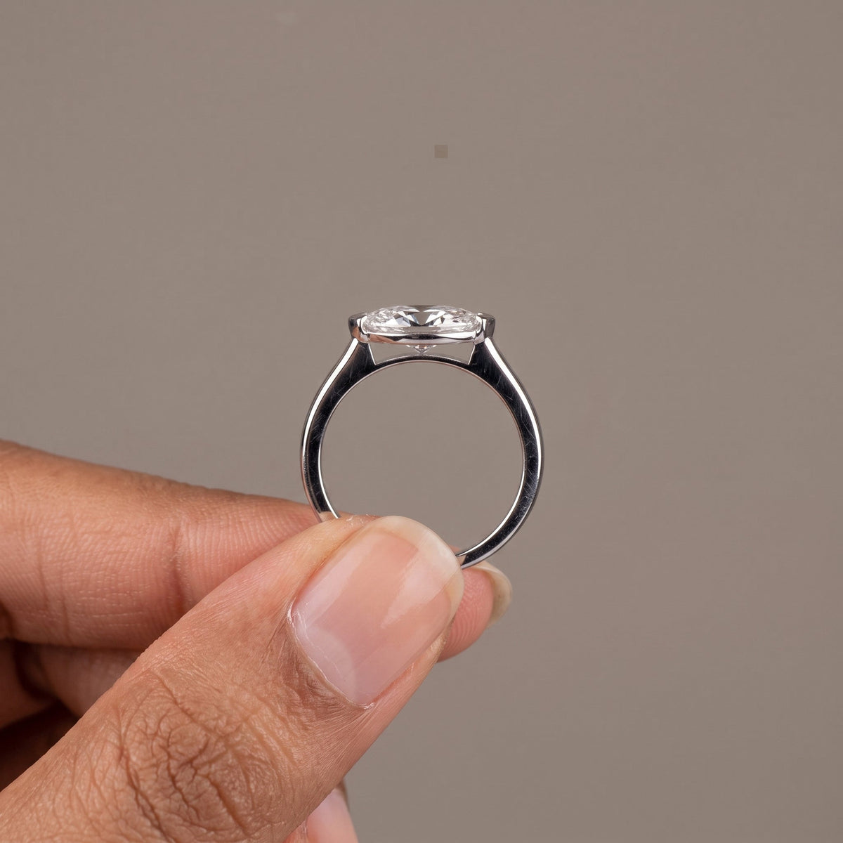 White Metal Marquise Moissanite Solitaire Engagement Ring