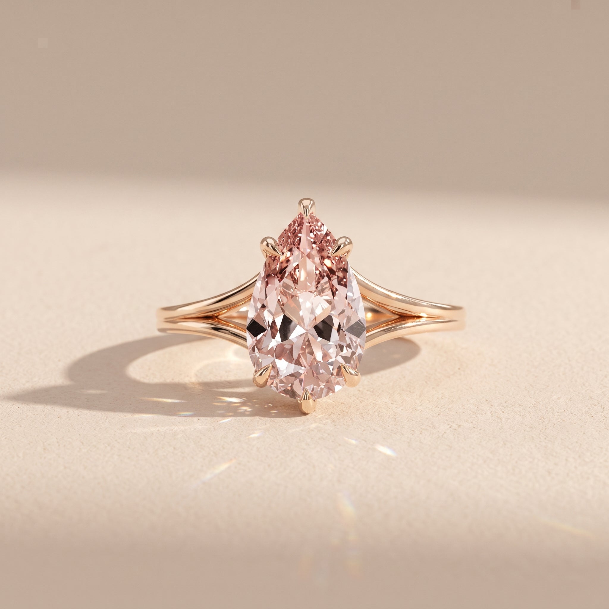 Rose Gold Pear Cut Moissanite Engagement Ring