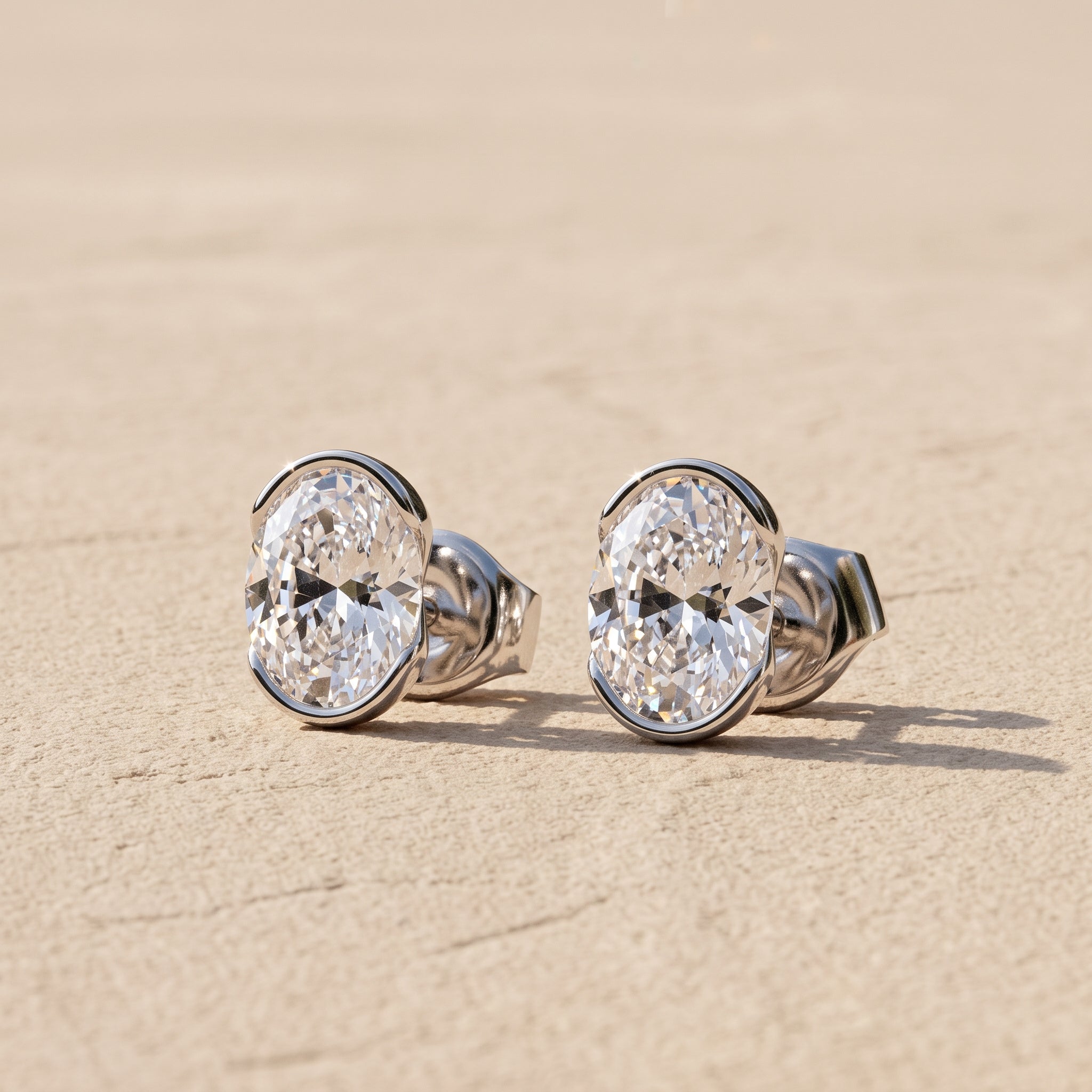 White Metal Oval Cut Moissanite Stud Earrings