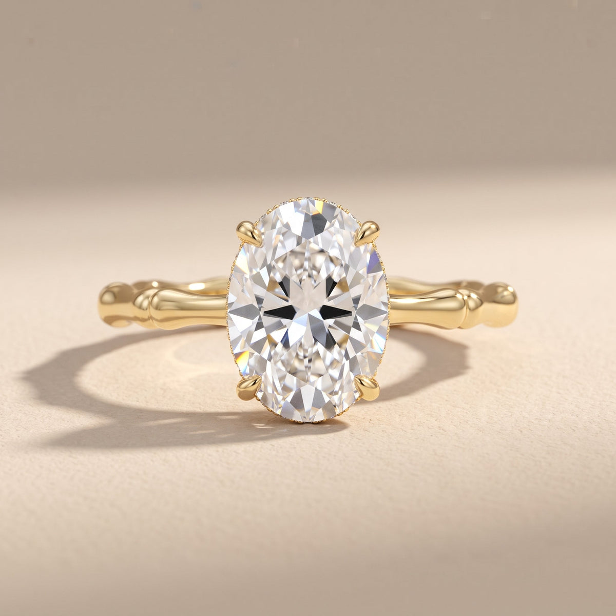 Yellow Gold Oval Cut Moissanite Engagement Ring