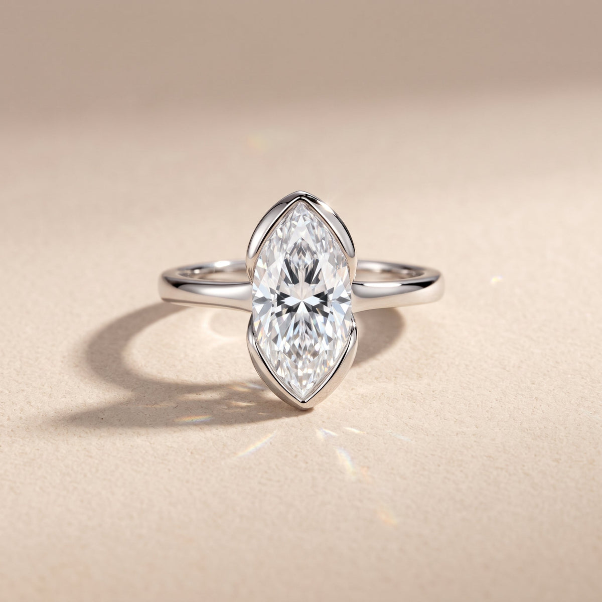 White Metal Marquise Cut Moissanite Solitaire Engagement Ring