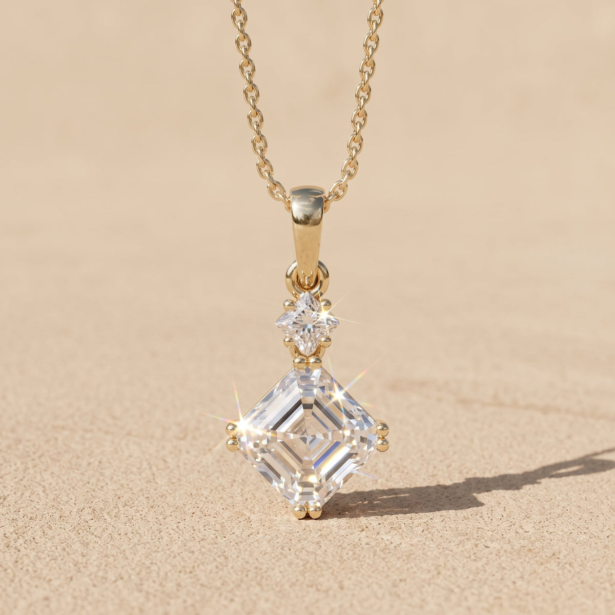 Yellow Gold Asscher Cut Moissanite Pendant Necklace