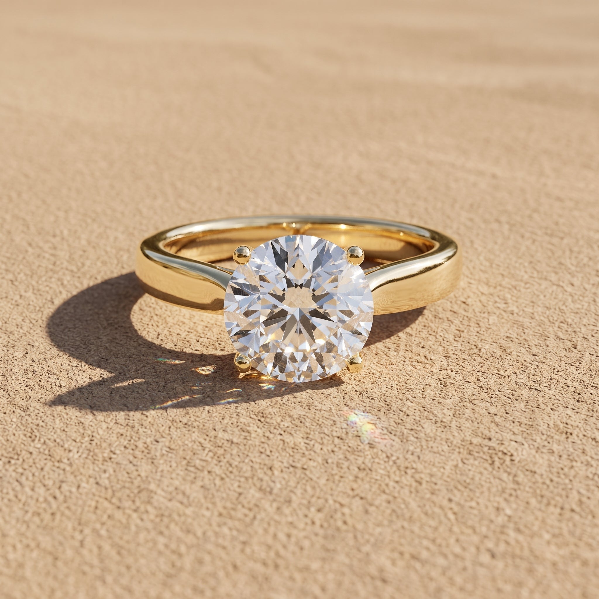 Yellow Gold Round Moissanite Solitaire Engagement Ring