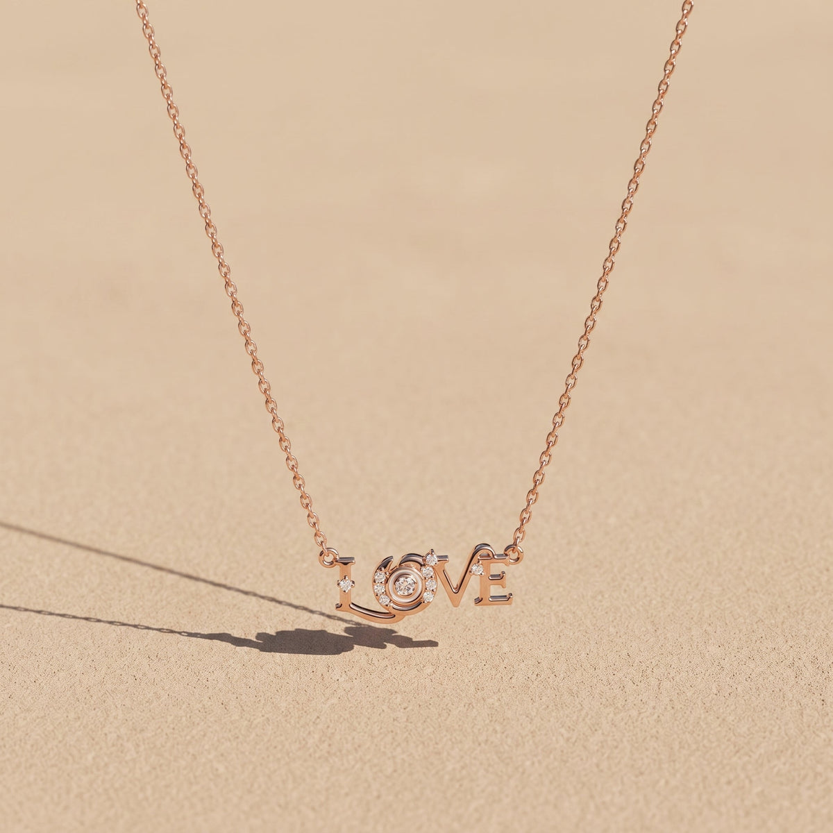 Rose Gold Round Moissanite LOVE Pendant Necklace