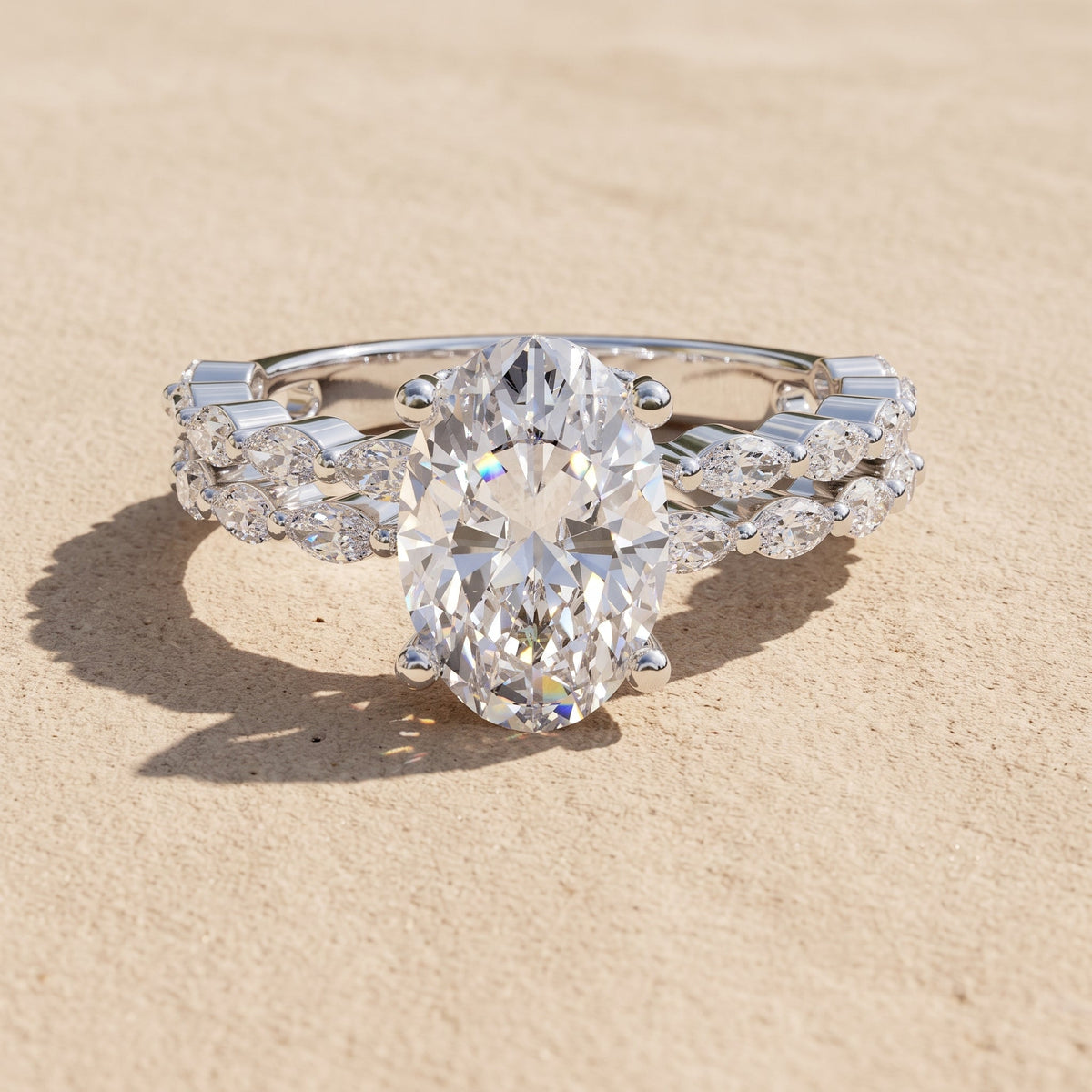 White Gold Oval Moissanite Engagement Ring Set