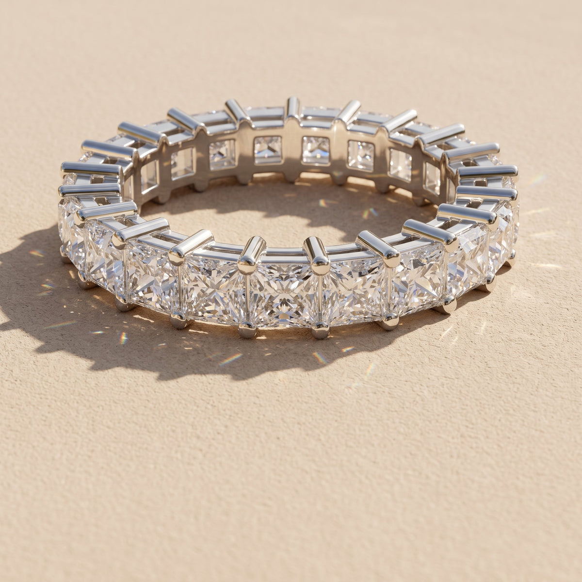 White Metal Princess Cut Moissanite Eternity Band Ring
