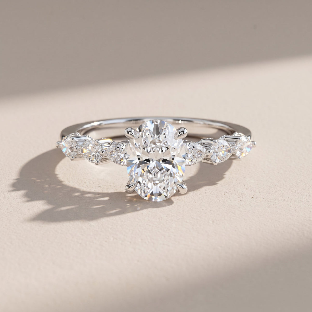 White Gold Oval Cut Moissanite Engagement Ring