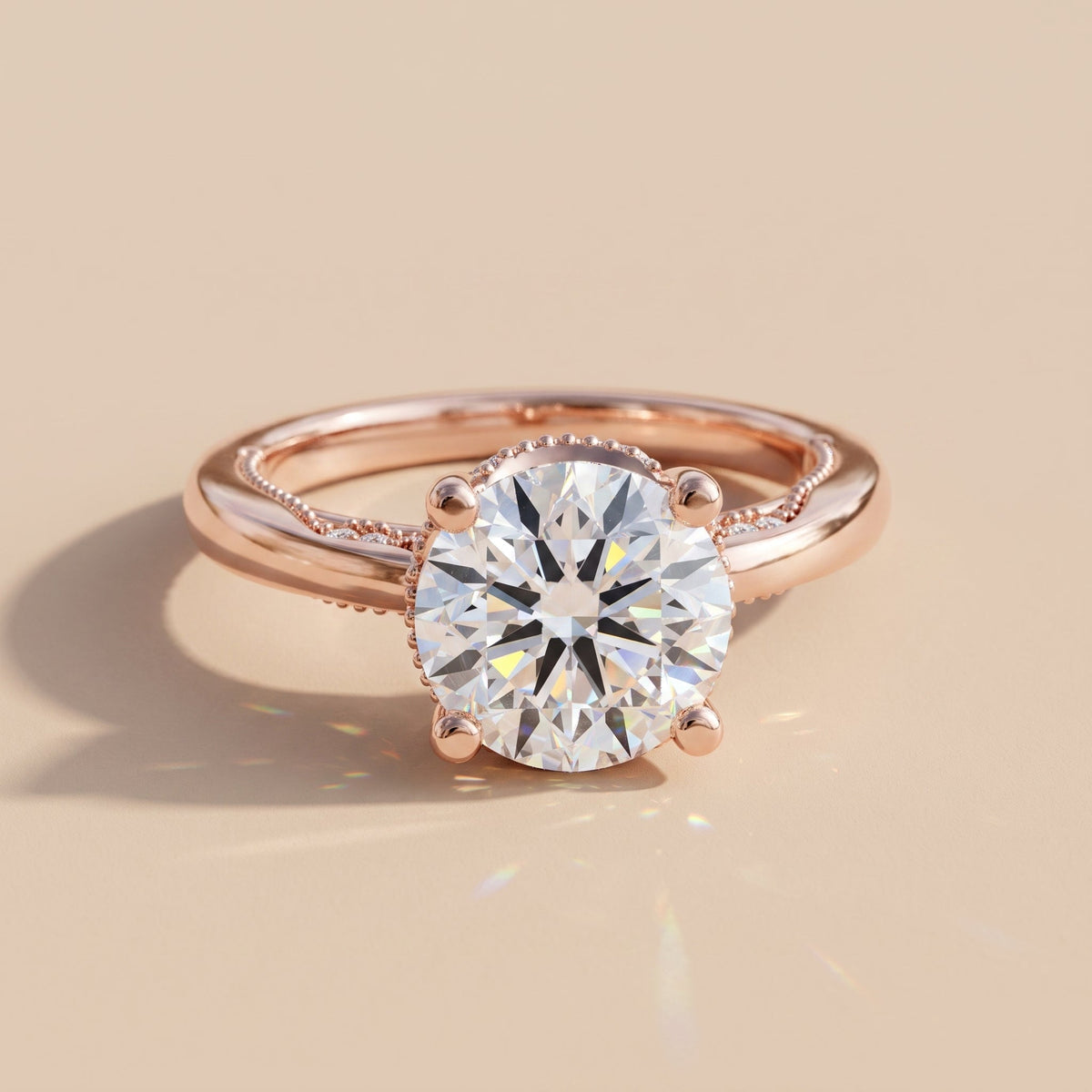 Rose Gold Round Moissanite Solitaire Engagement Ring
