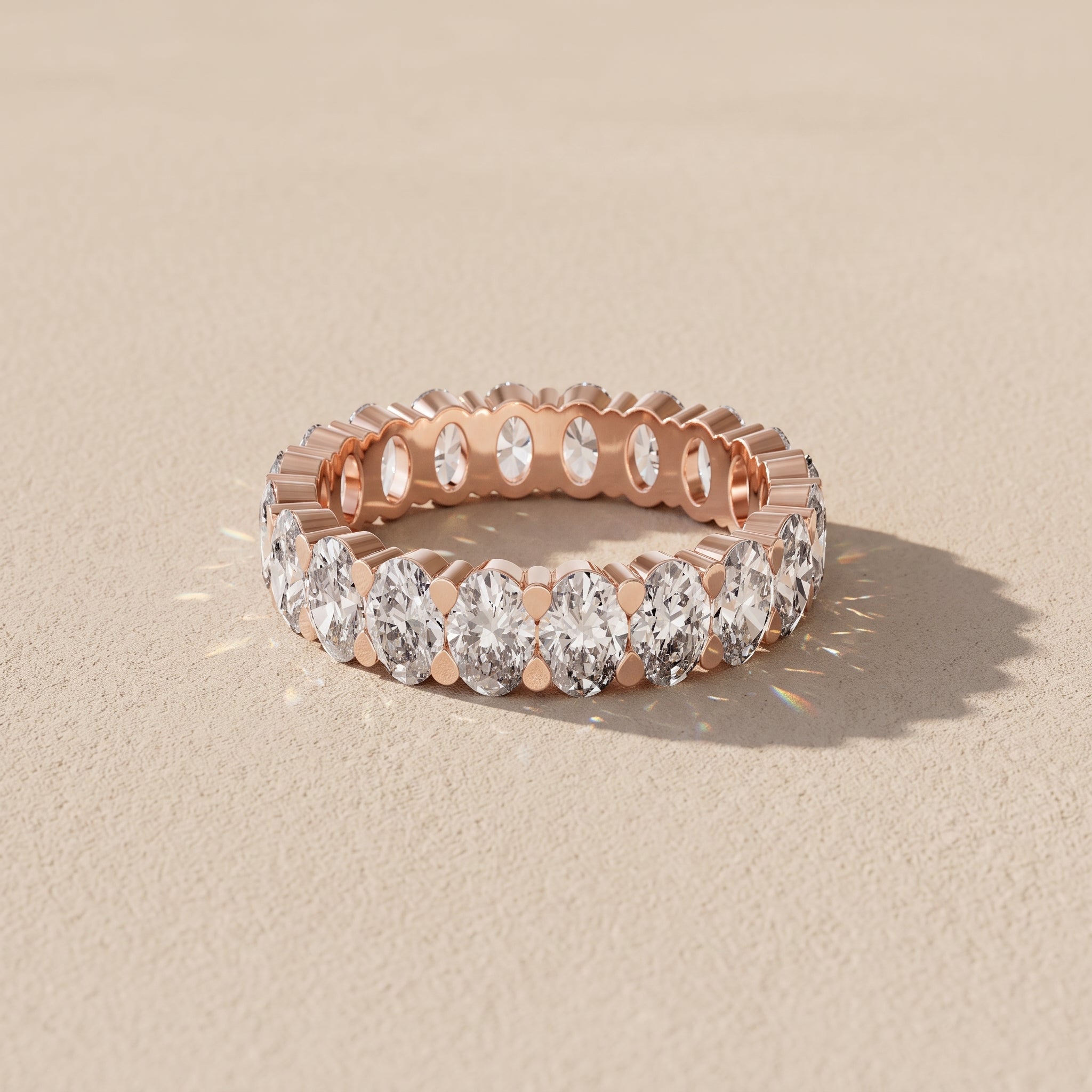 Rose Gold Oval Moissanite Eternity Band Ring