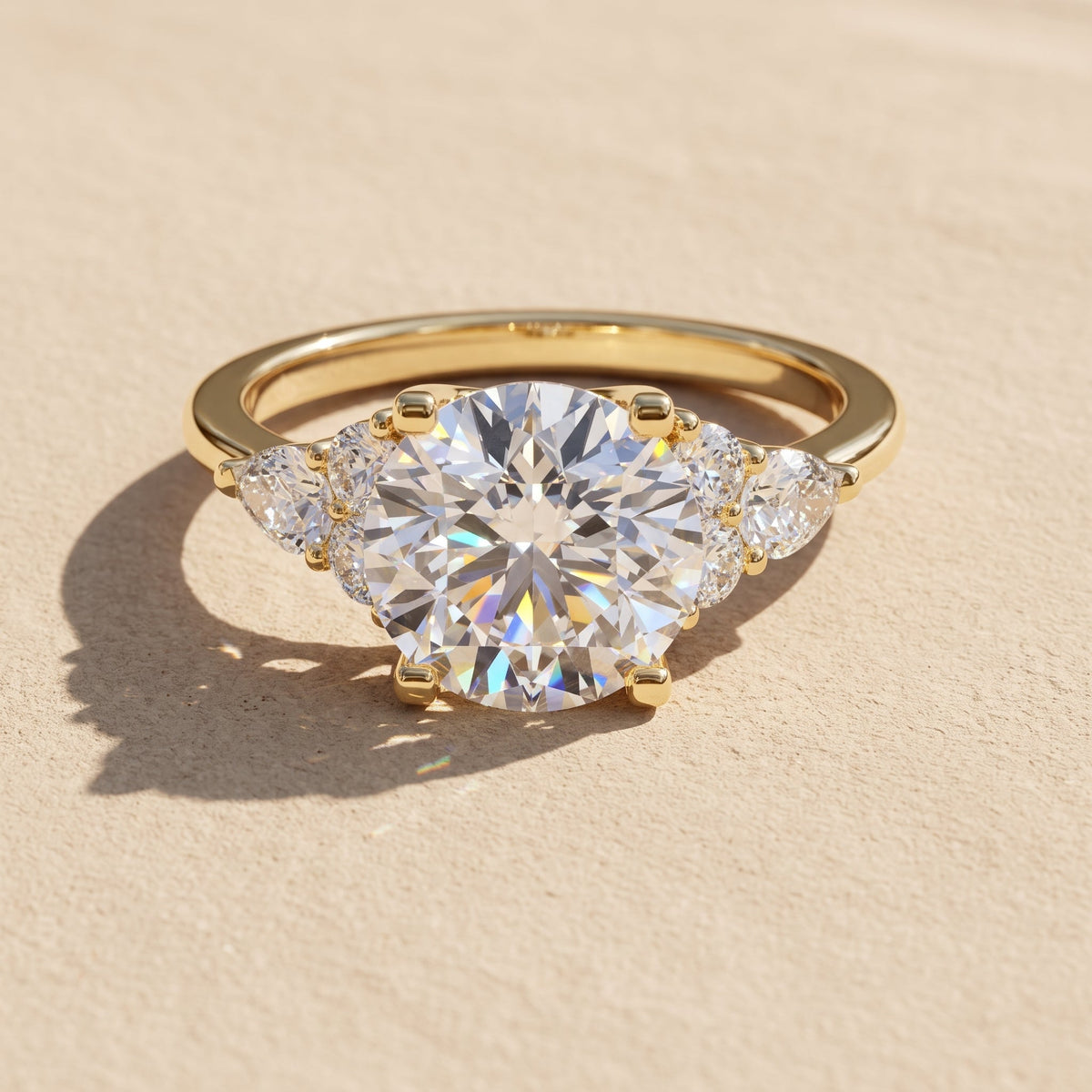 Yellow Gold Round Moissanite Engagement Ring with Side Stones