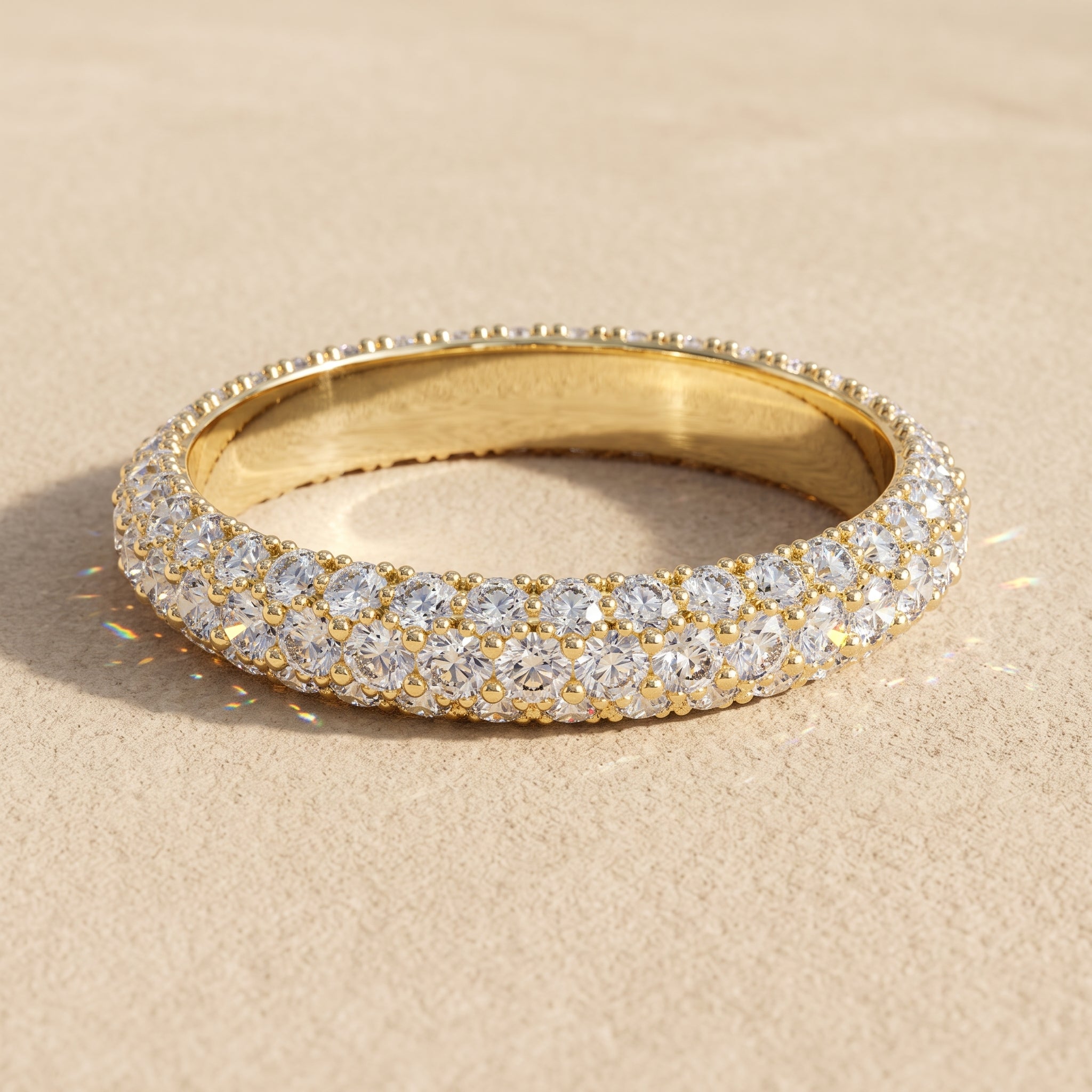 Yellow Gold Round Moissanite Double Row Eternity Band Ring