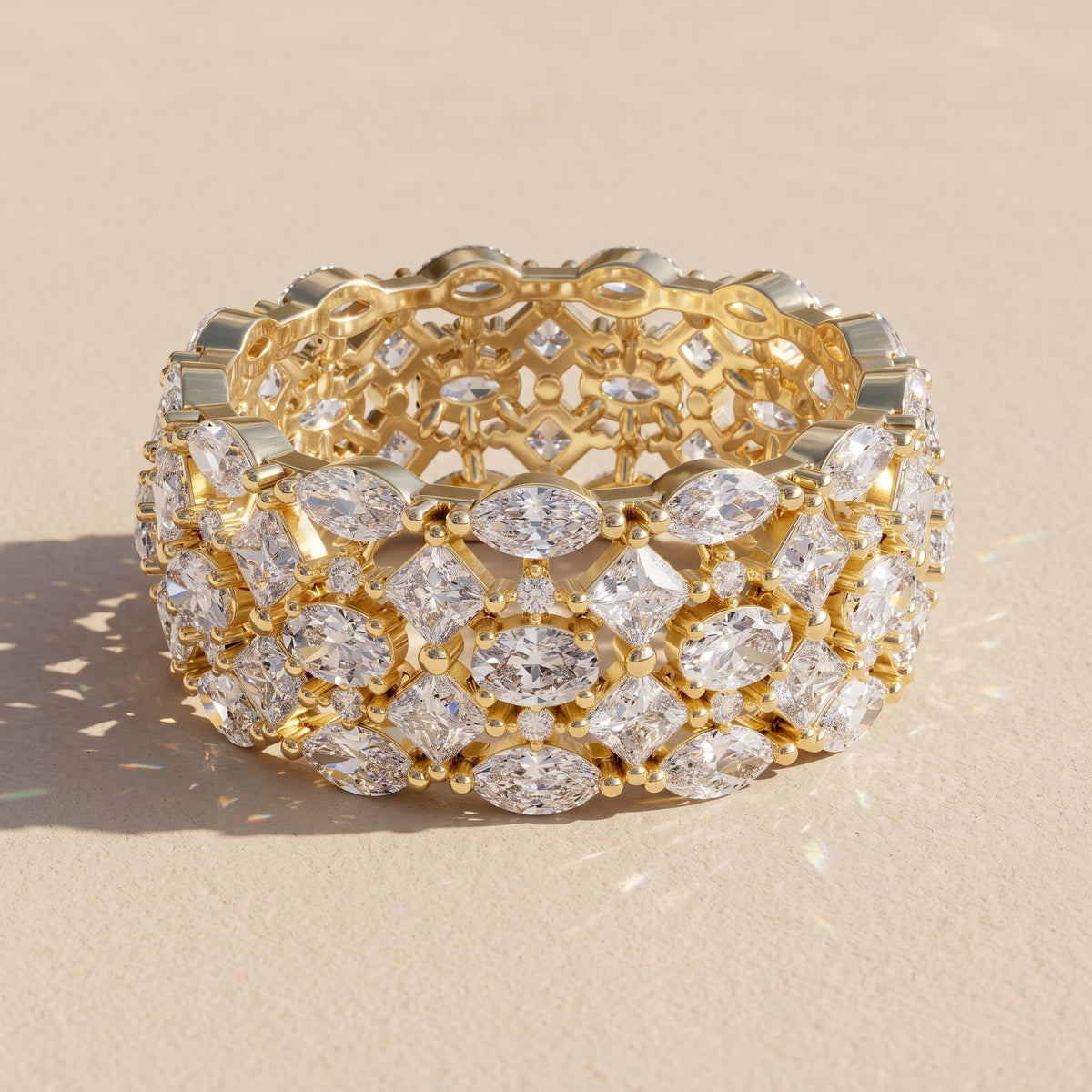 Yellow Gold Multi Shape Moissanite Wide Band Ring