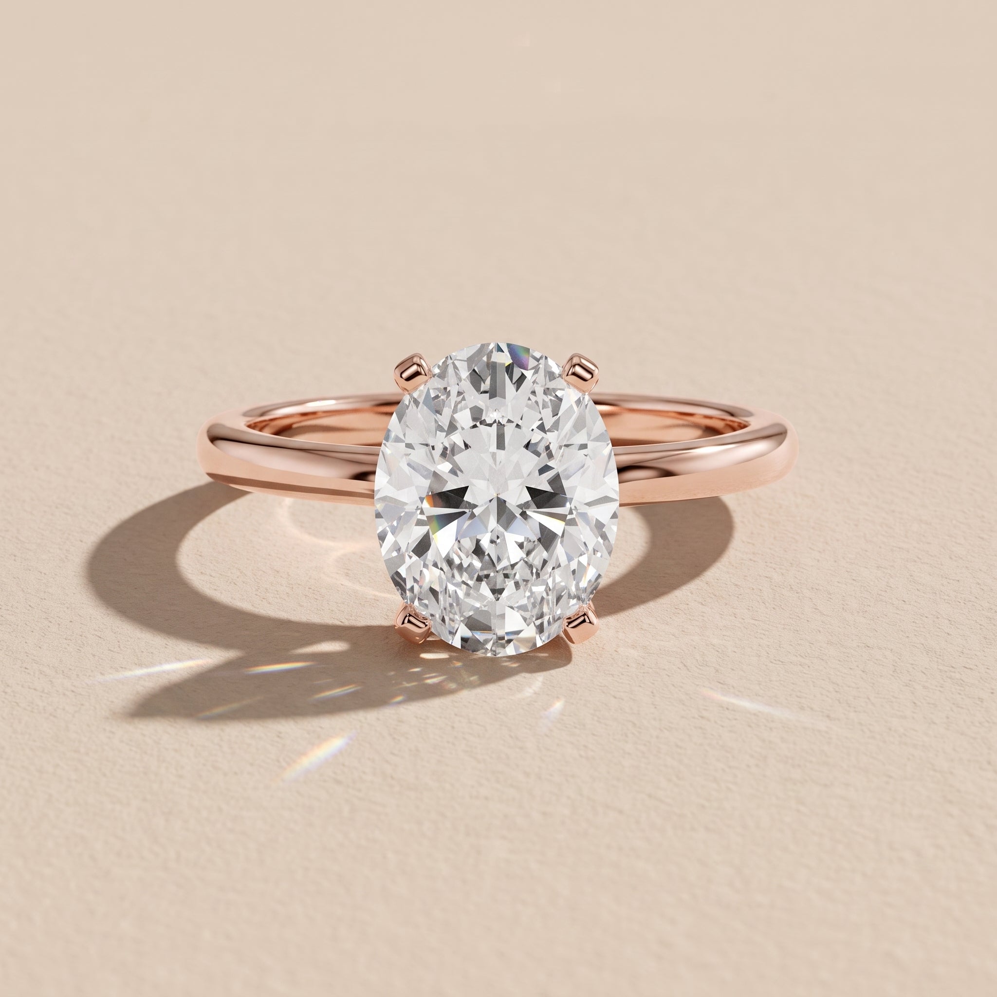 Rose Gold Oval Moissanite Solitaire Engagement Ring