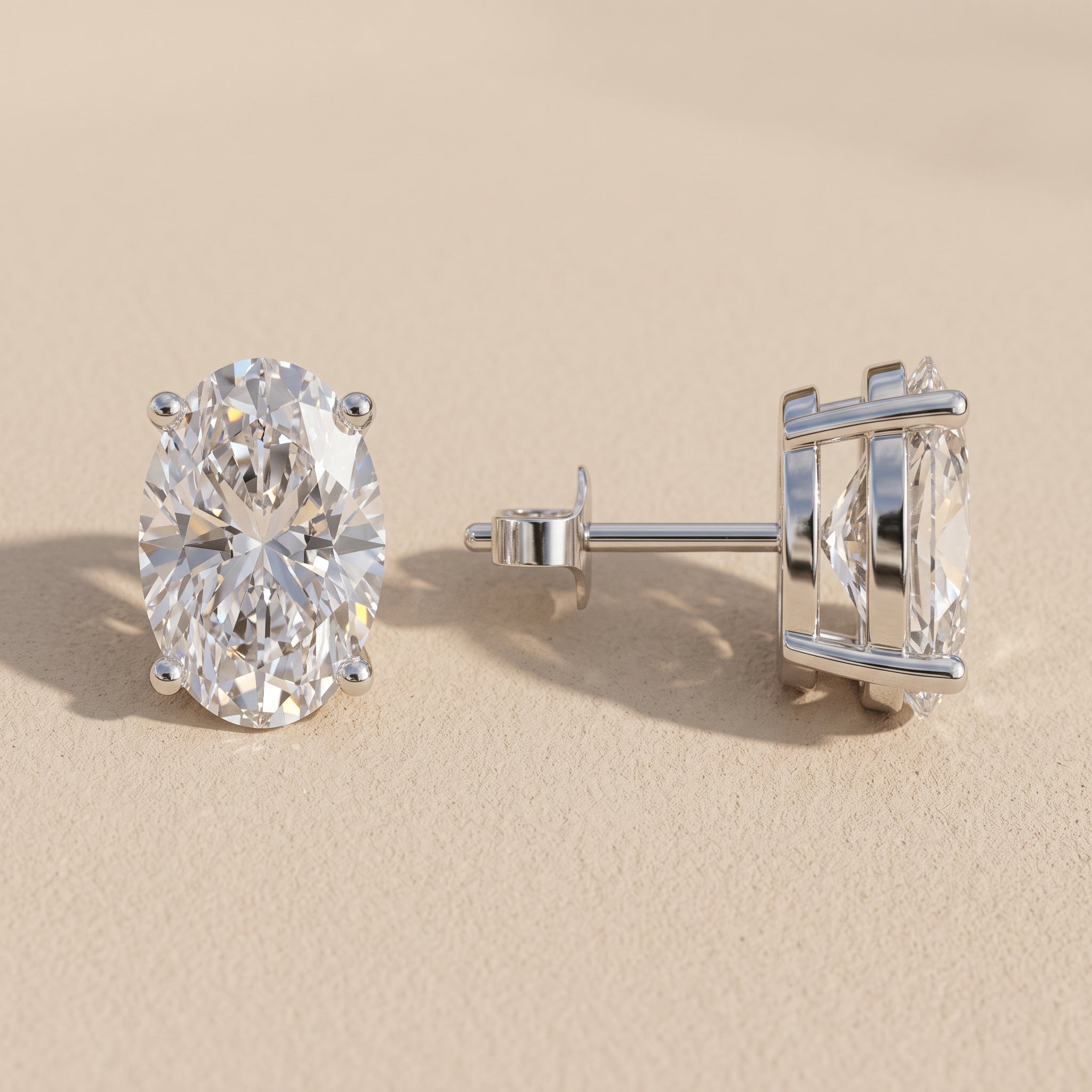 White Metal Oval Cut Moissanite Stud Earrings