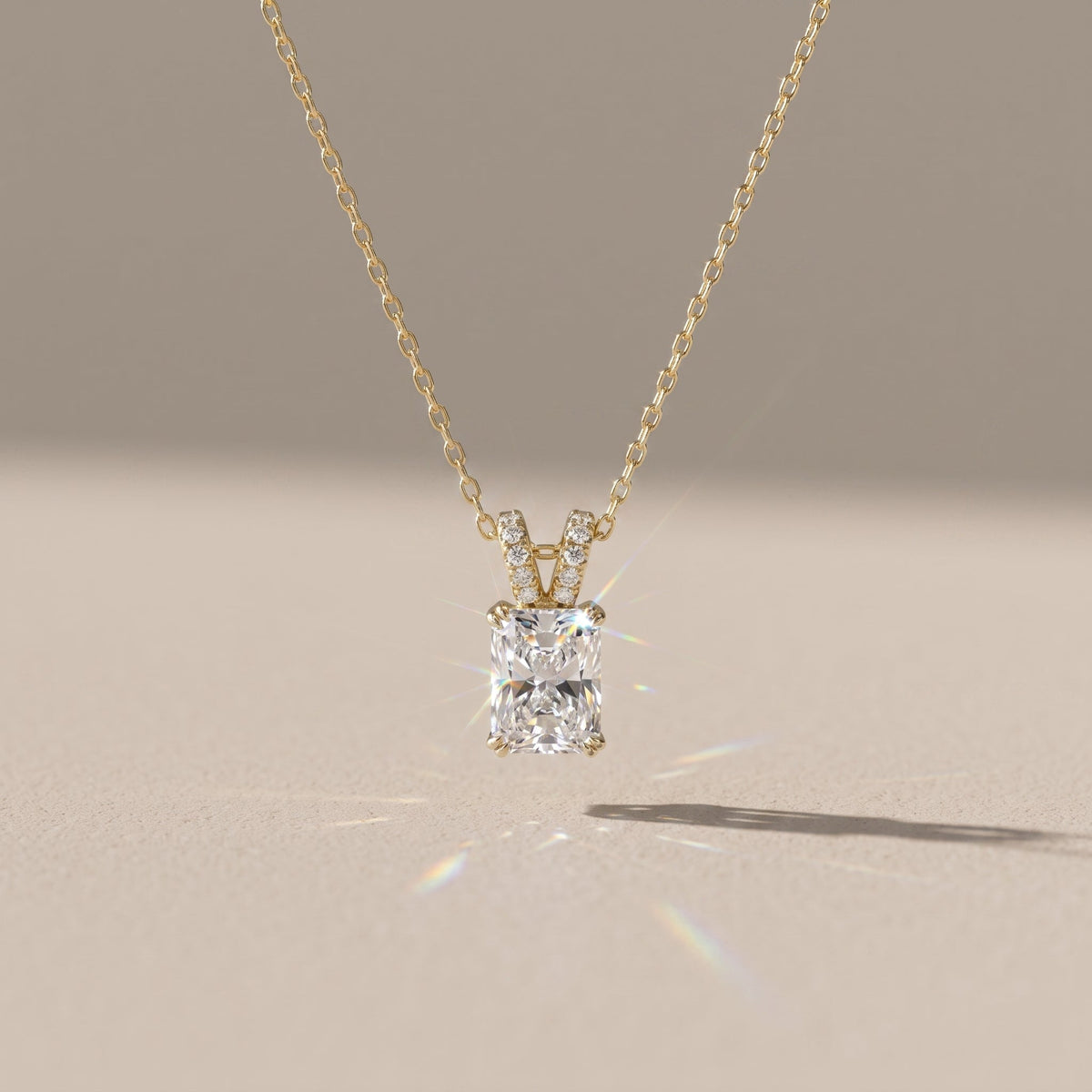 Yellow Gold Radiant Cut Moissanite Pendant Necklace
