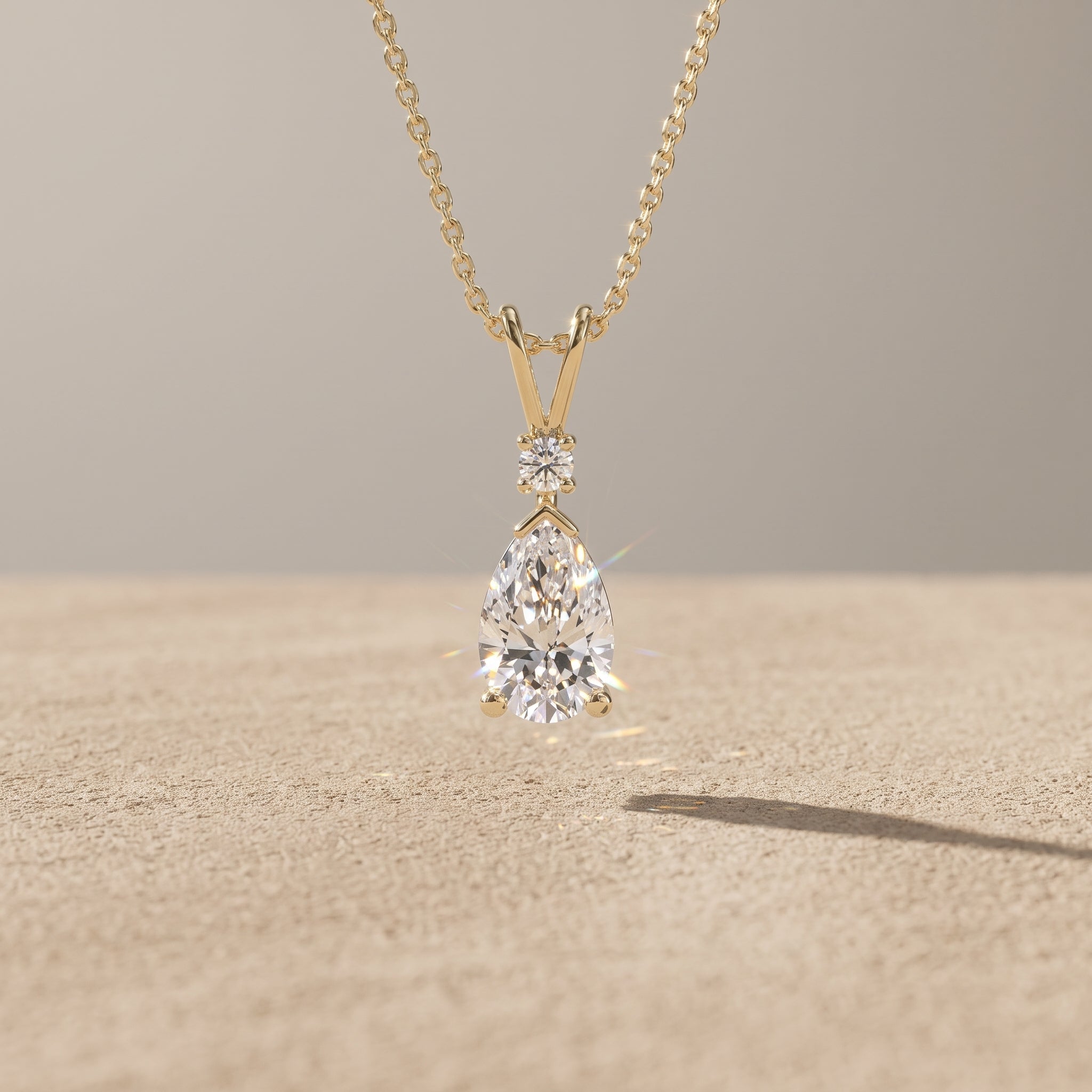 Yellow Gold Pear Cut Moissanite Pendant Necklace