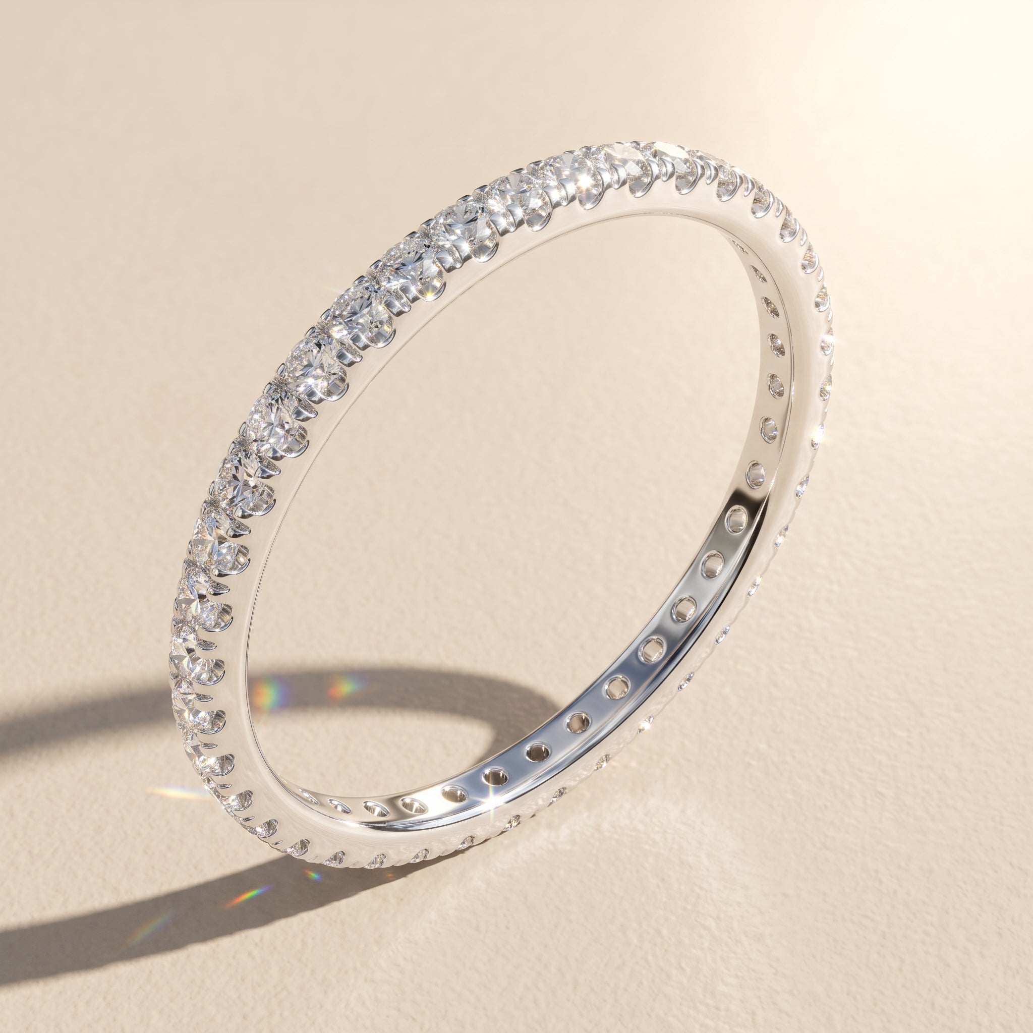 White Metal Round Moissanite Eternity Band Ring