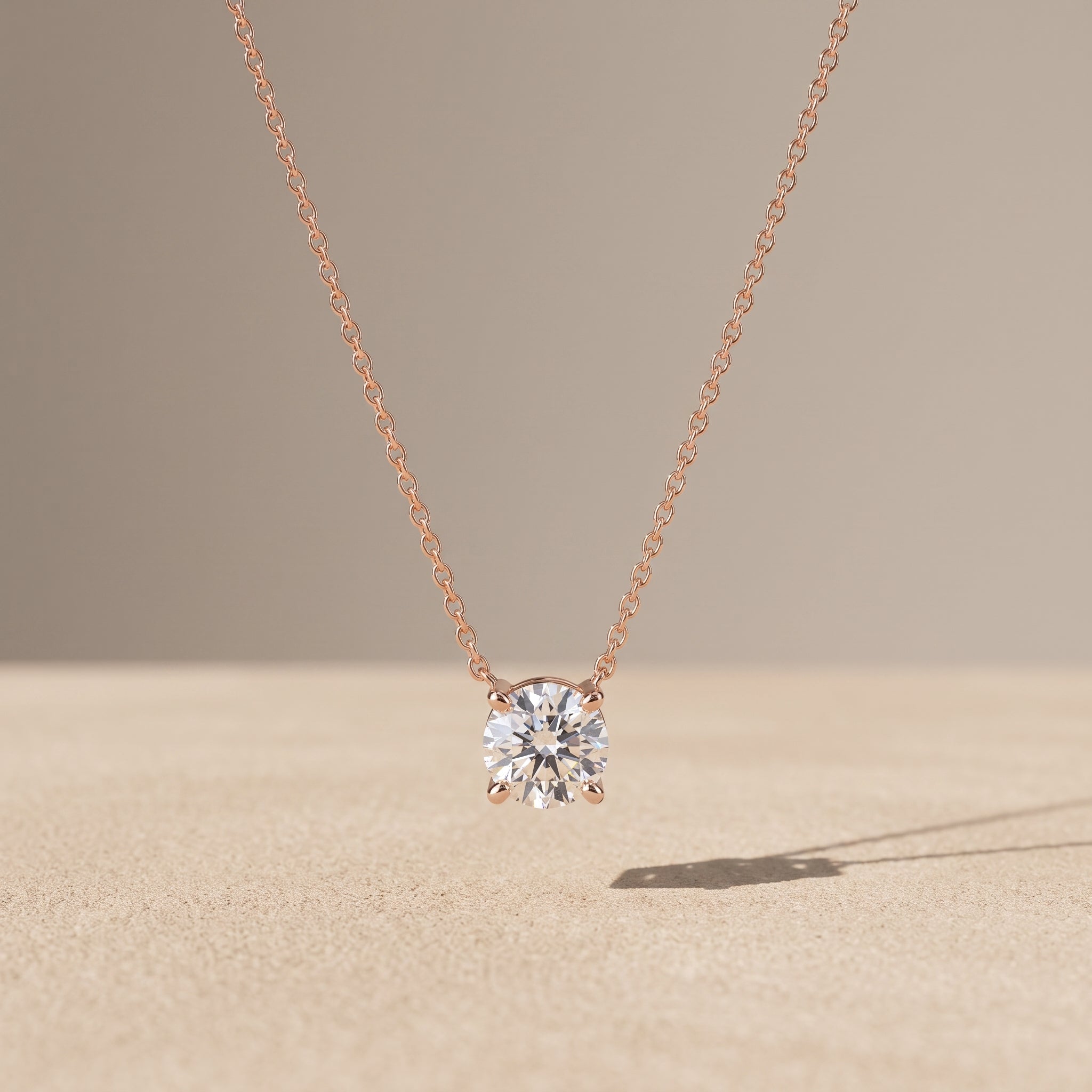 Rose Gold Round Moissanite Solitaire Pendant Necklace