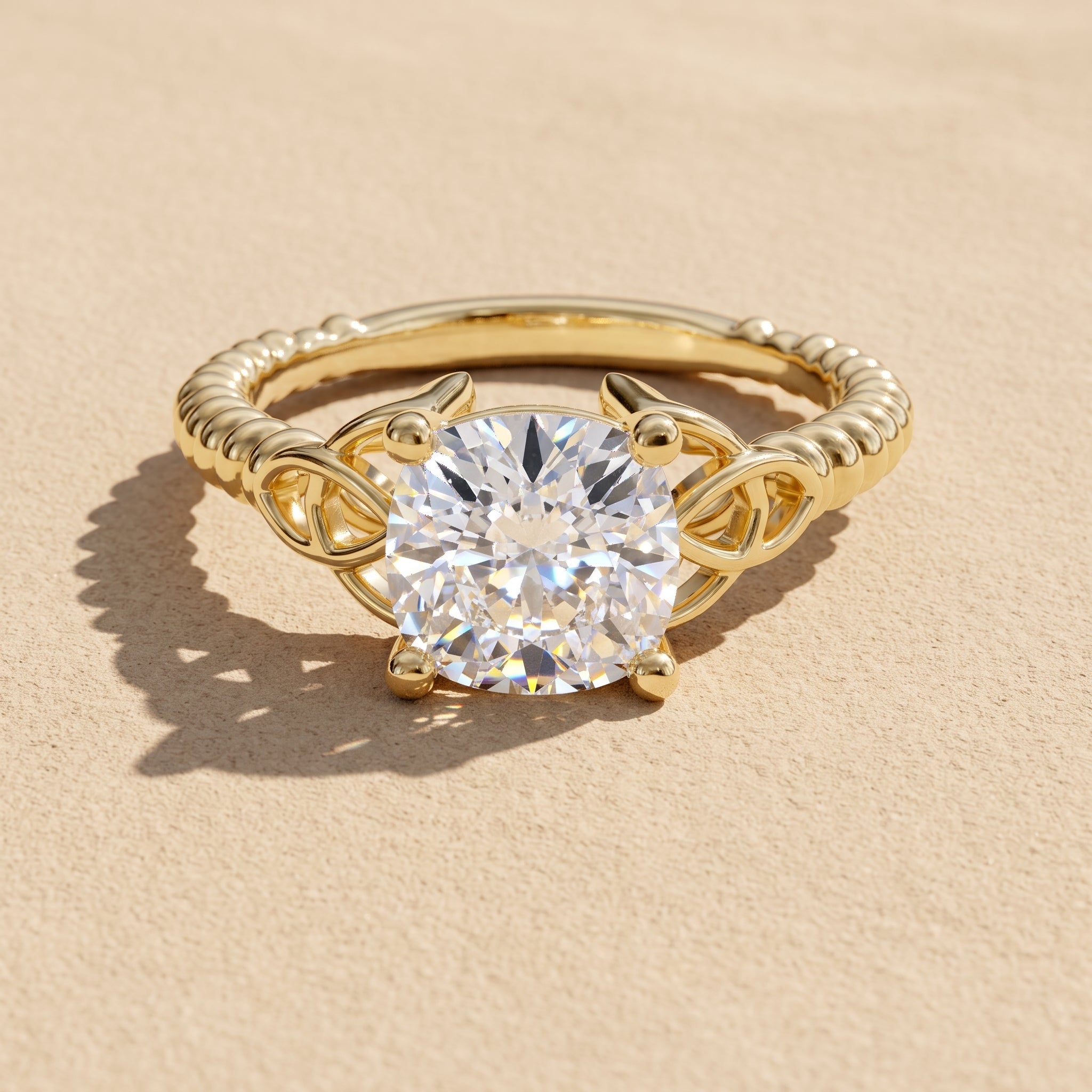 Yellow Gold Cushion Cut Moissanite Engagement Ring
