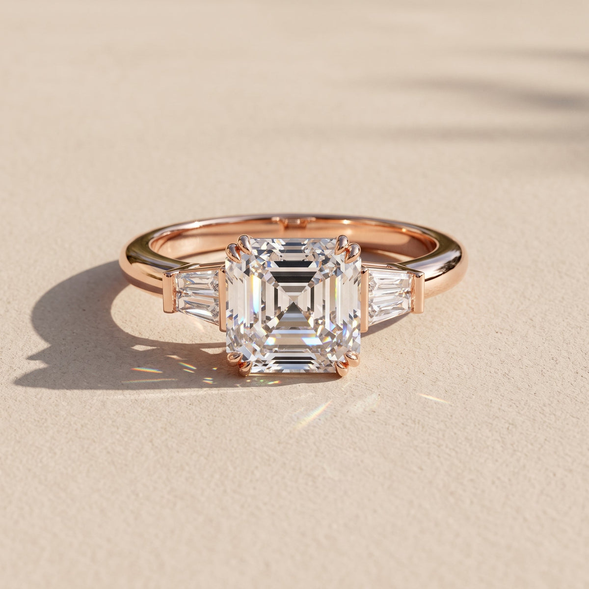 Rose Gold Asscher Cut Moissanite Engagement Ring