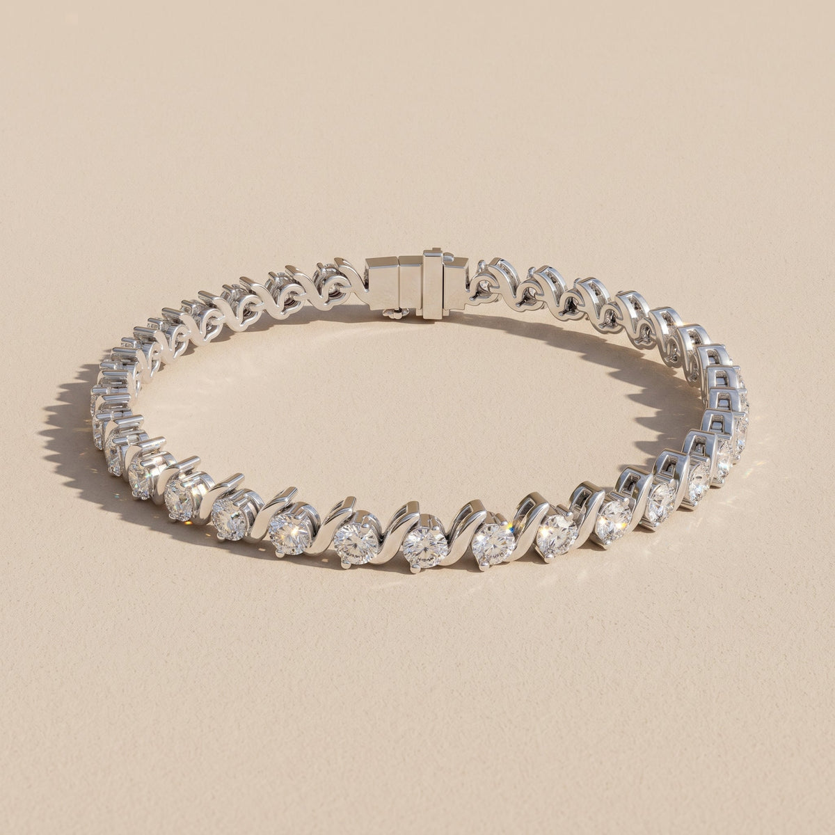 White Metal Round Moissanite Tennis Bracelet