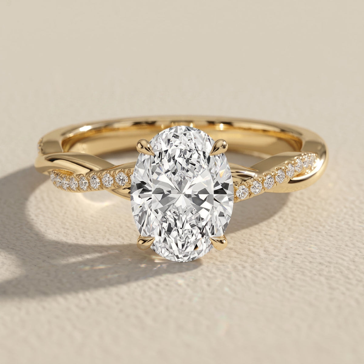 Yellow Gold Oval Cut Moissanite Twisted Engagement Ring