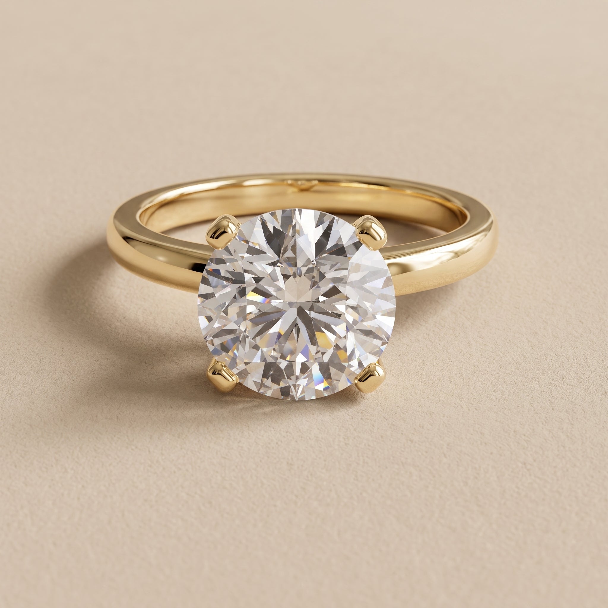 Yellow Gold Round Moissanite Solitaire Engagement Ring
