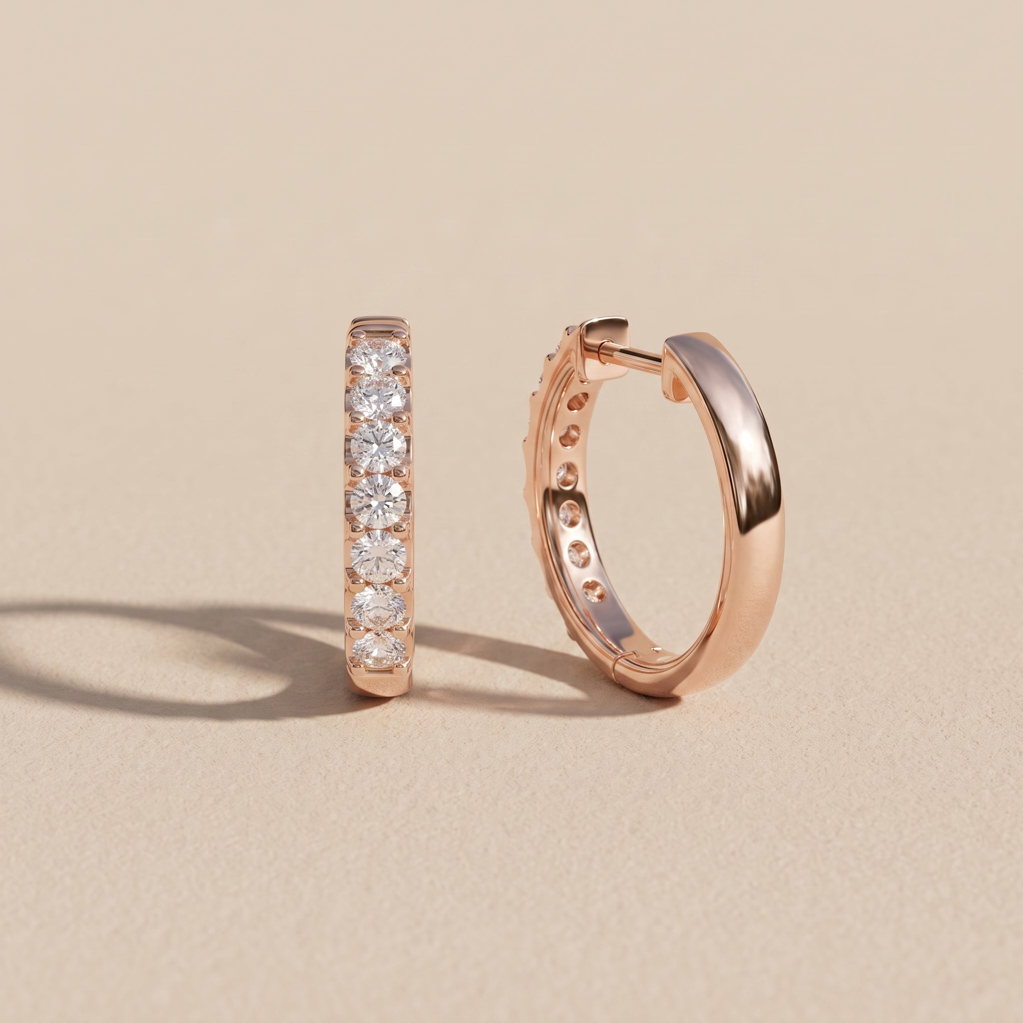 Rose Gold Round Moissanite Hoop Earrings