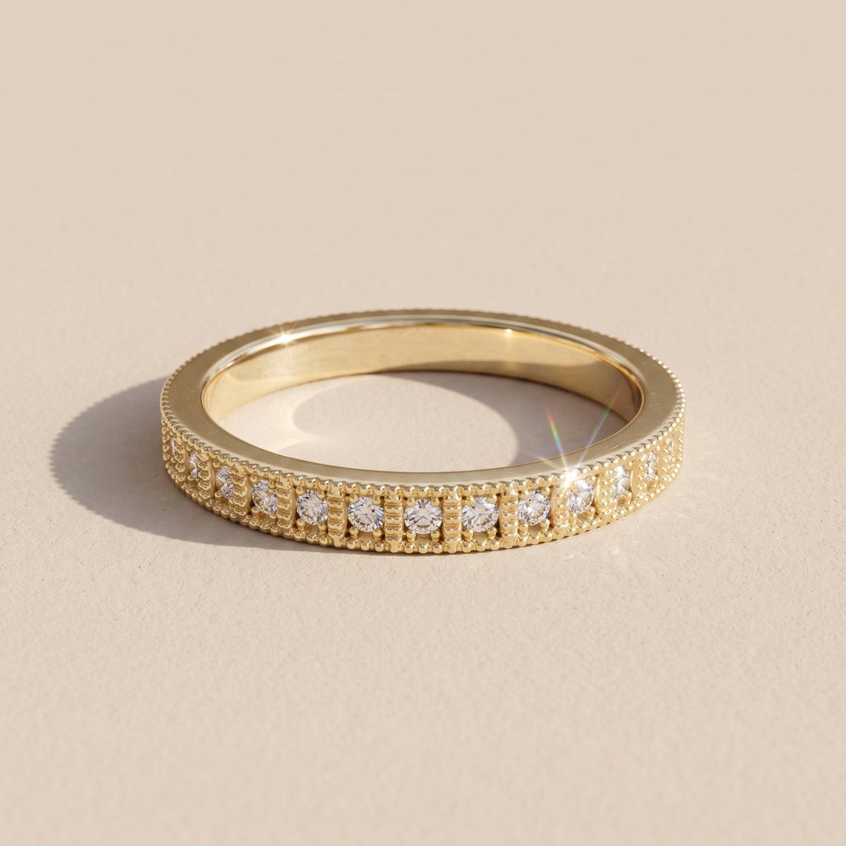 Round Milgrain Moissanite Band Ring, view 8