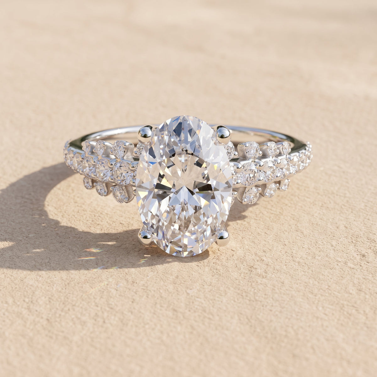 White Gold Oval Cut Moissanite Engagement Ring
