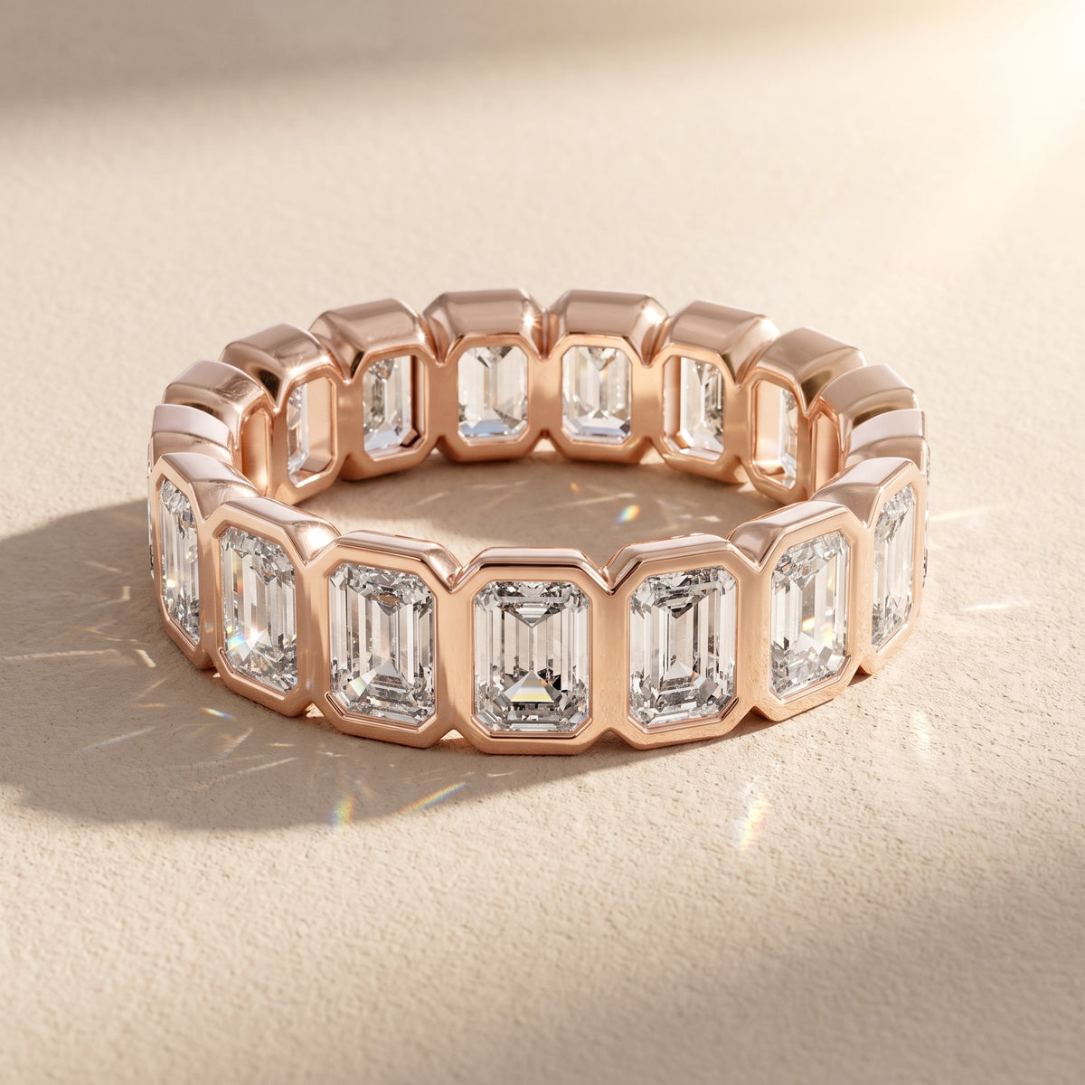 Rose Gold Emerald Cut Moissanite Eternity Band Ring