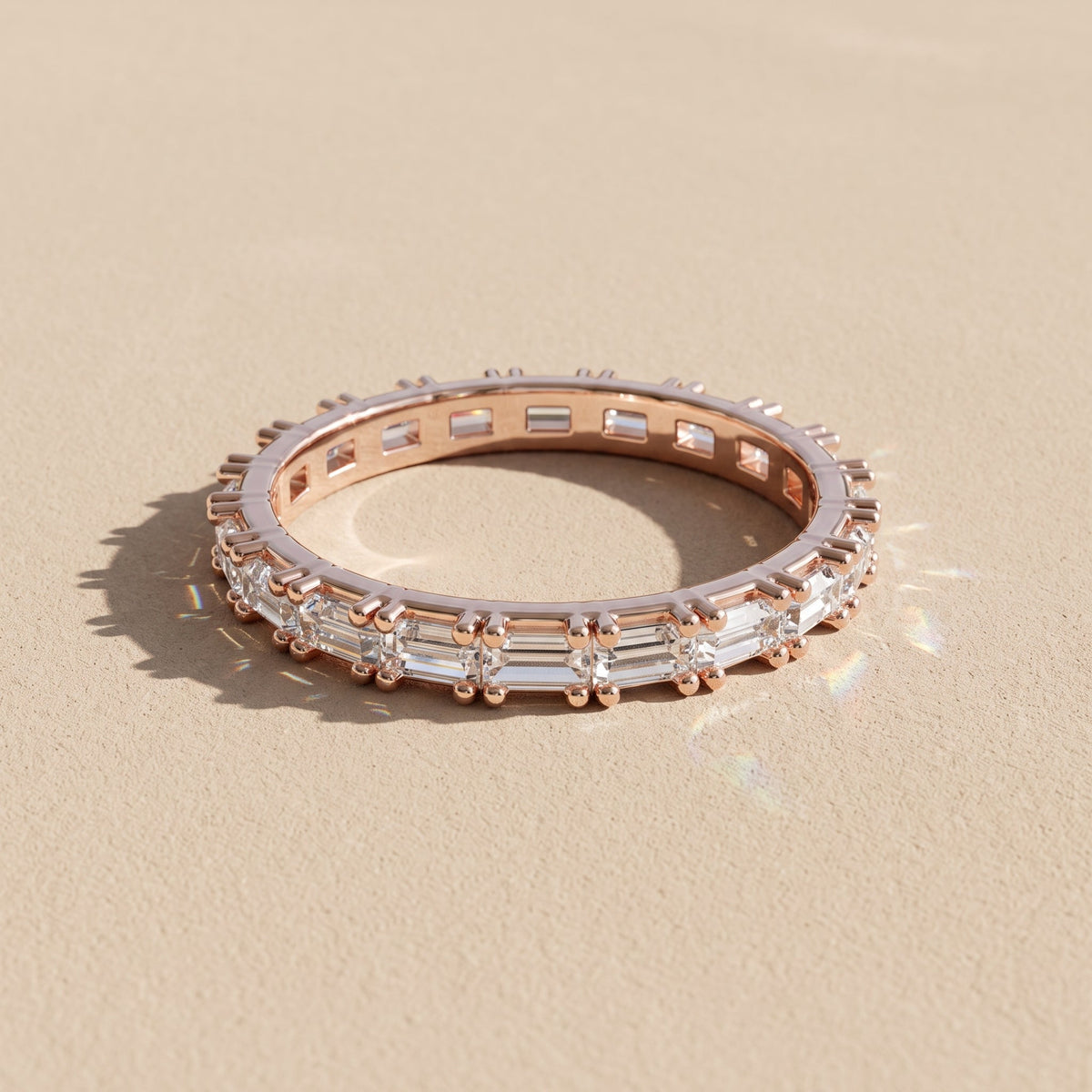 Rose Gold Emerald Cut Moissanite Eternity Band Ring