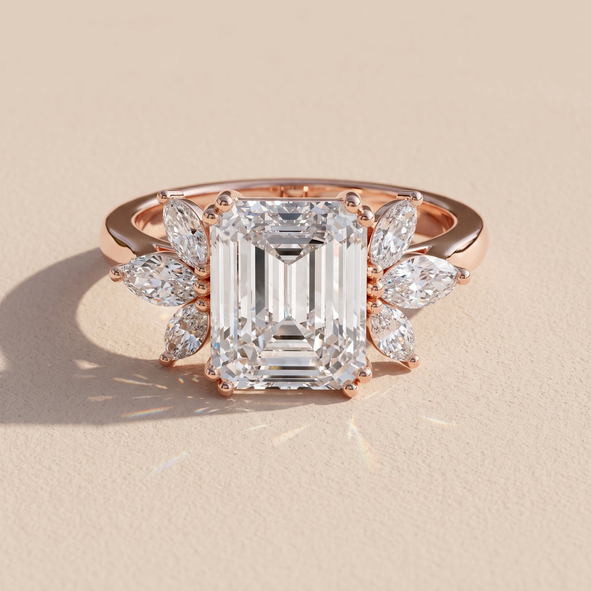 Rose Gold Emerald Cut Moissanite Engagement Ring