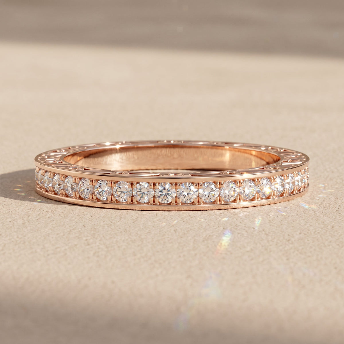 Round Moissanite Eternity Band Ring – Engraved, view 8