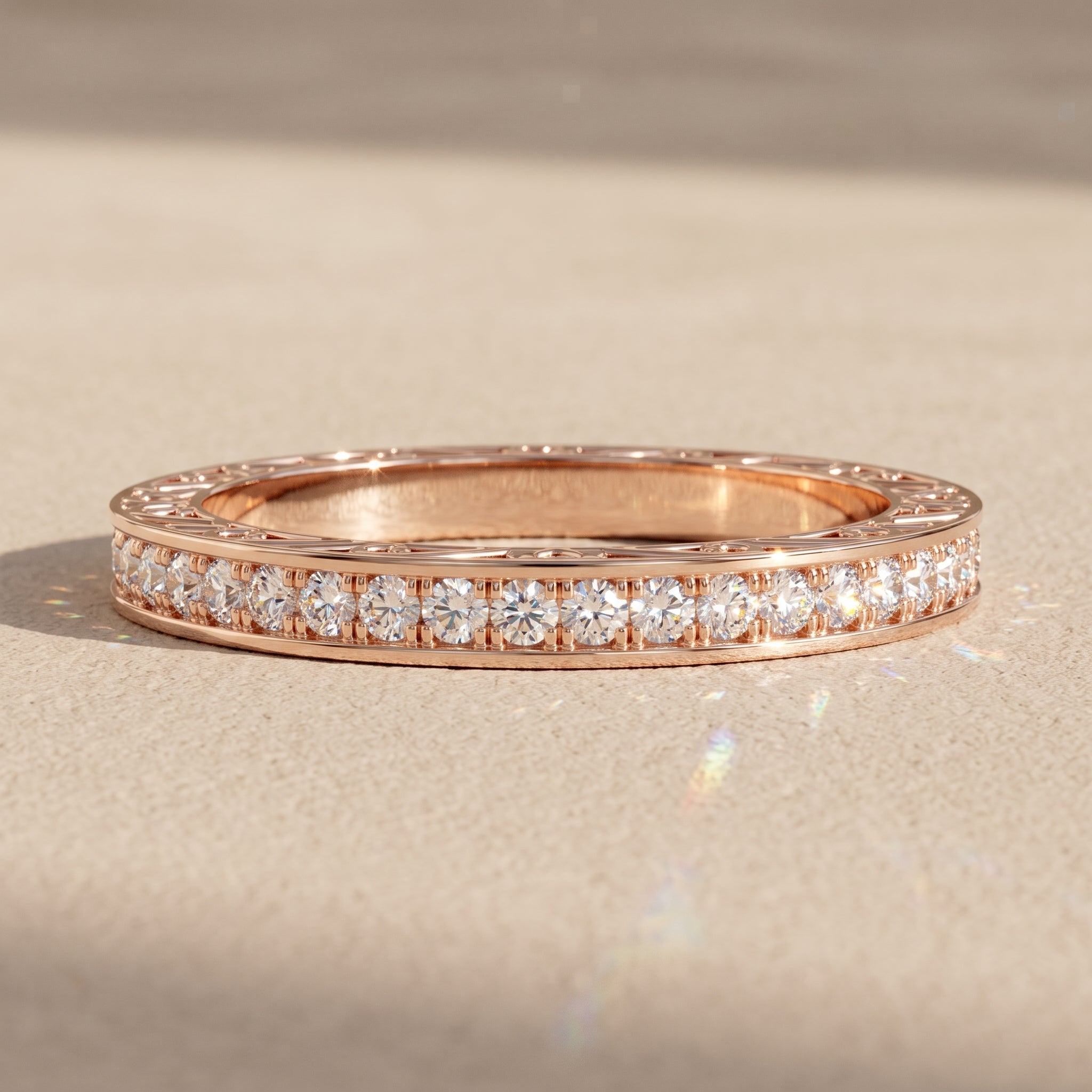 Rose Gold Round Moissanite Eternity Band Ring