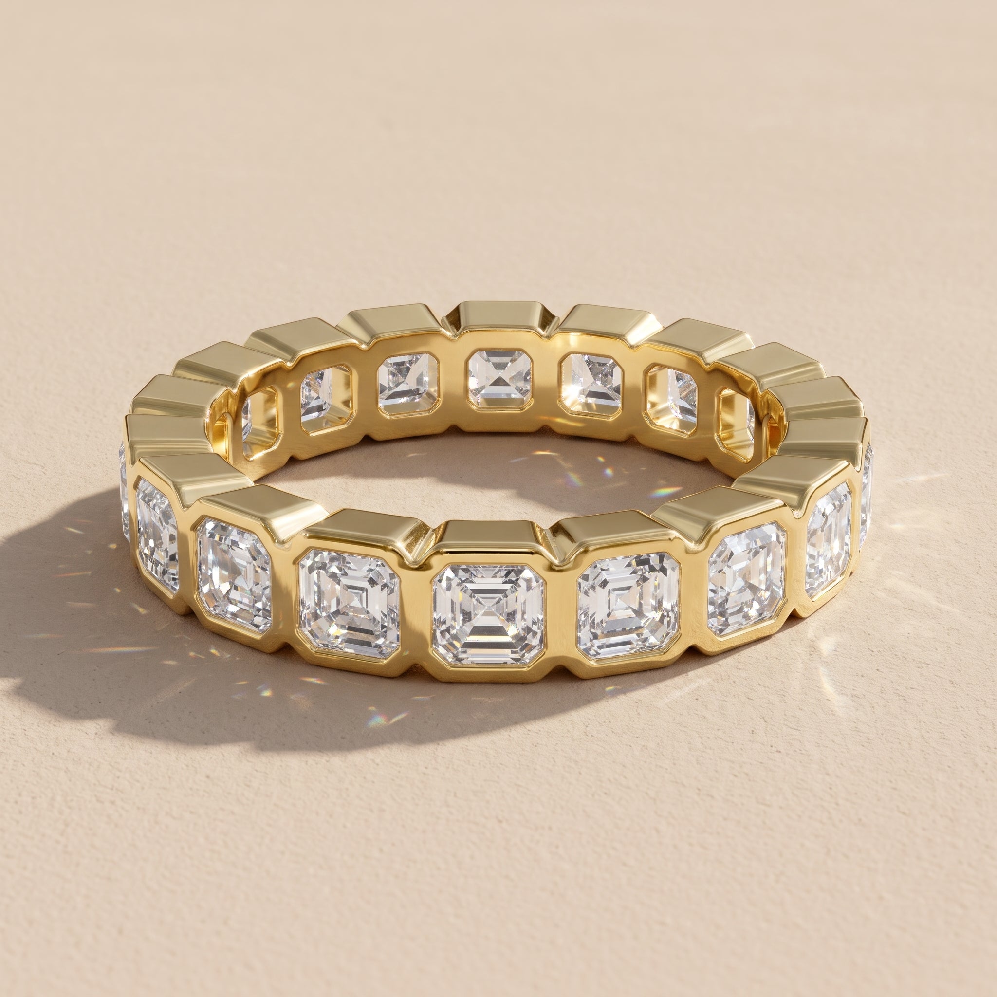 Yellow Gold Asscher Cut Moissanite Eternity Band Ring