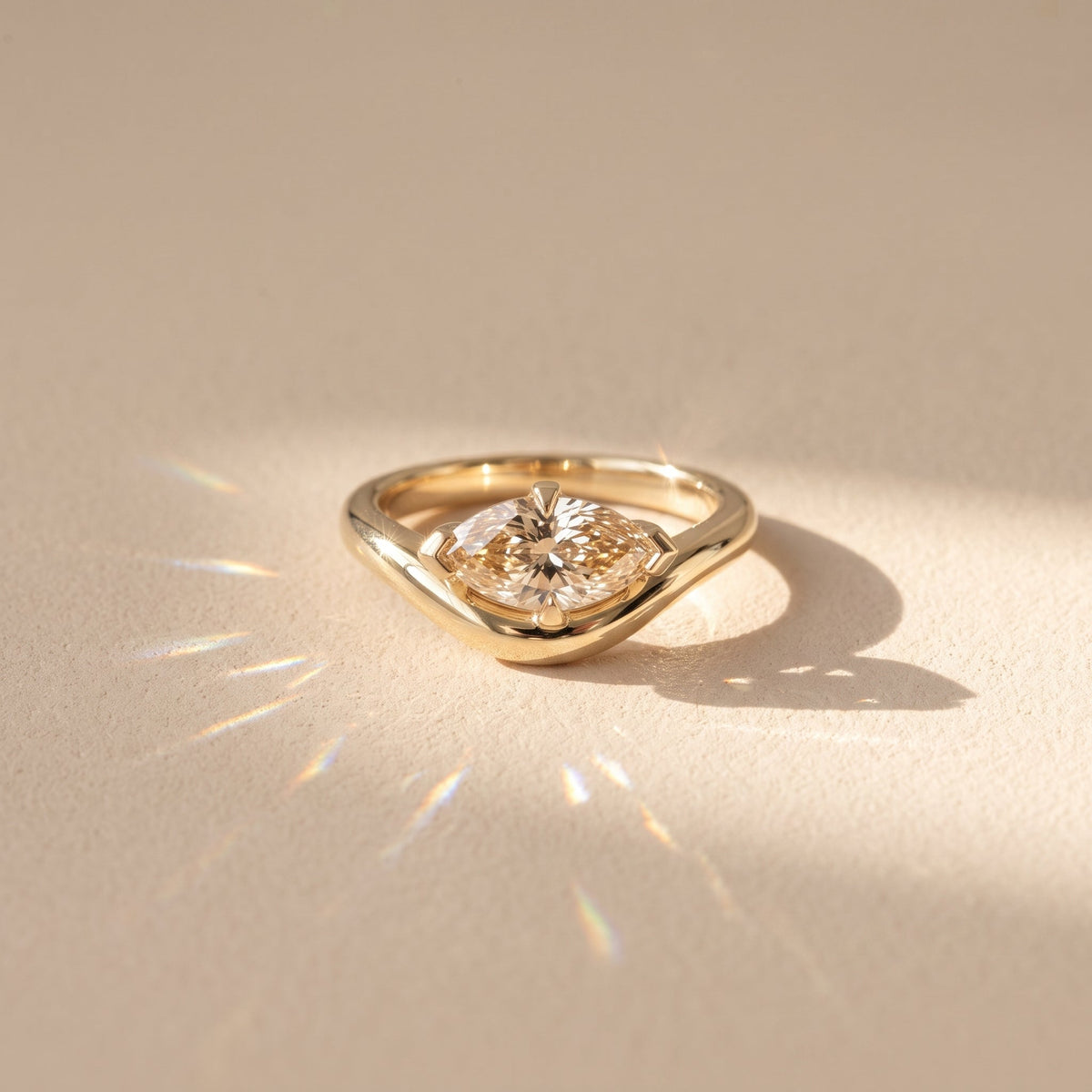 Yellow Gold Marquise Cut Moissanite Solitaire Ring