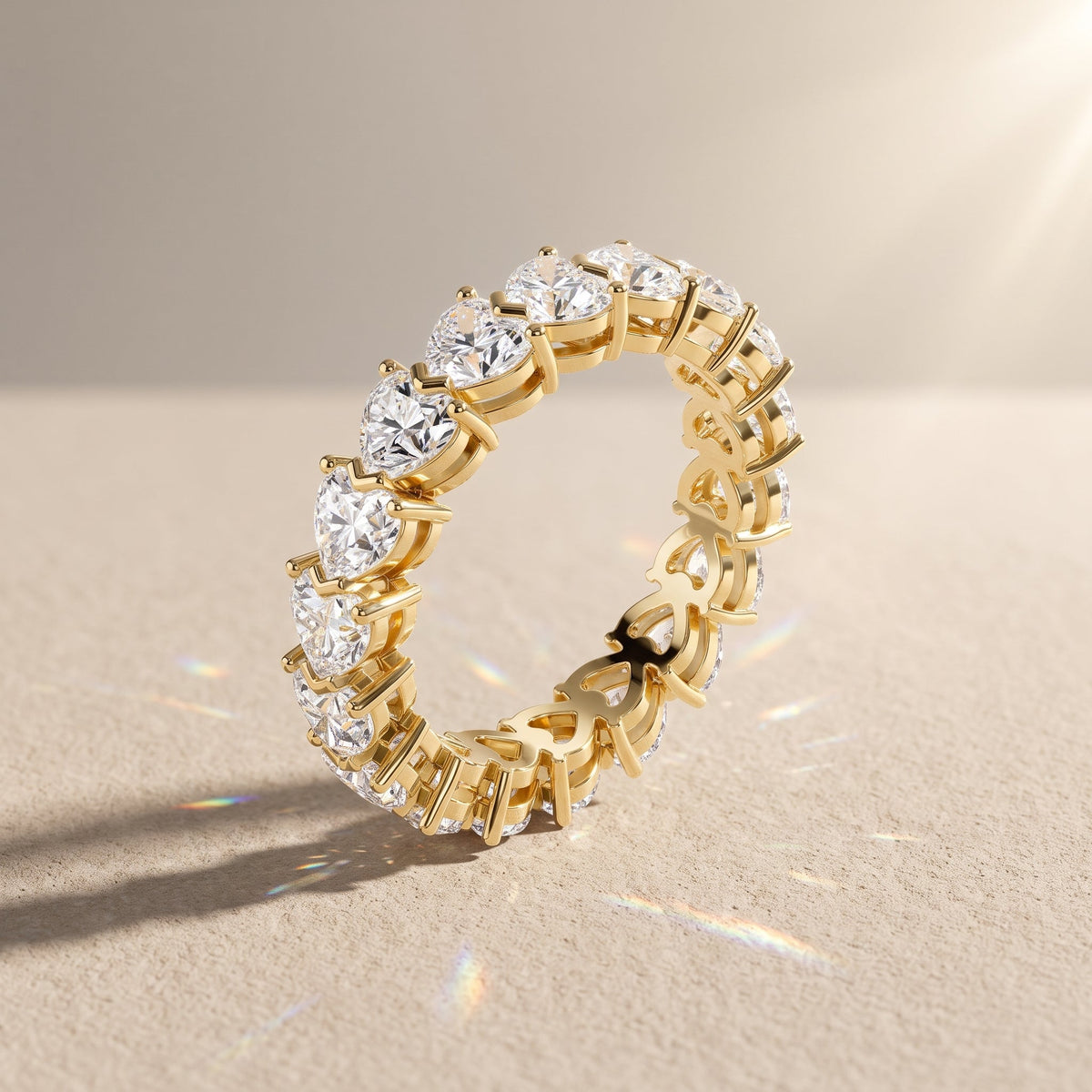 Yellow Gold Heart Cut Moissanite Eternity Band Ring