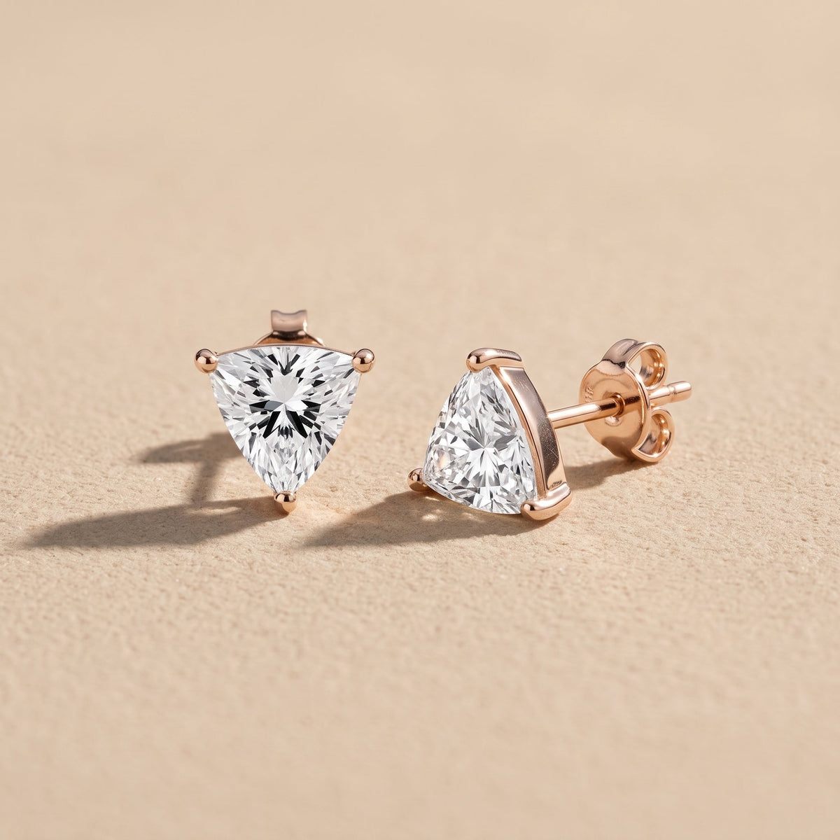 Rose Gold Trillion Cut Moissanite Stud Earrings