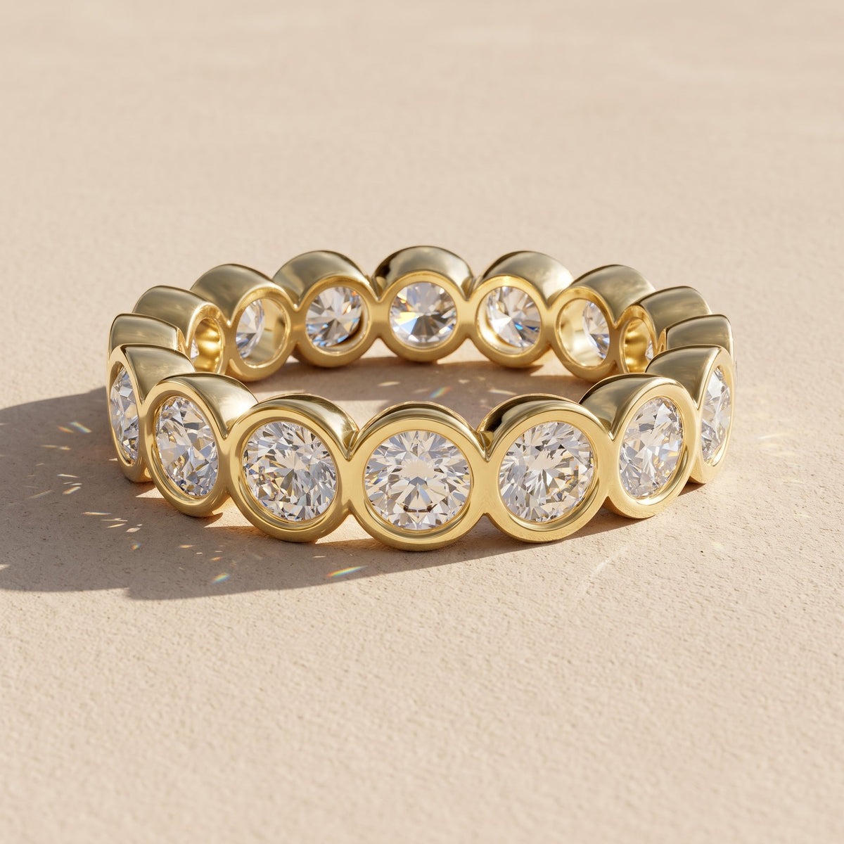Yellow Gold Round Cut Moissanite Eternity Band Ring