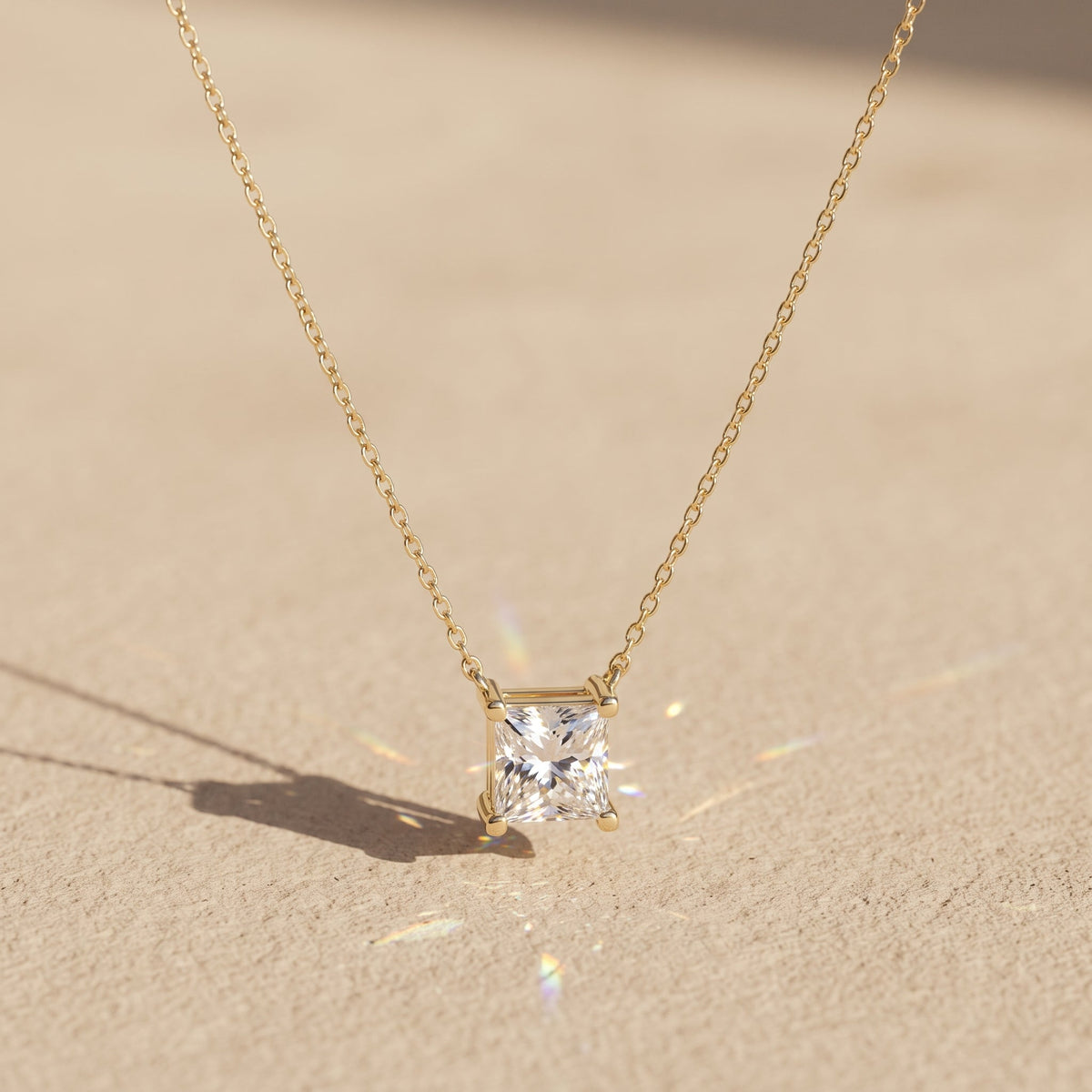 Yellow Gold Princess Cut Moissanite Pendant Necklace