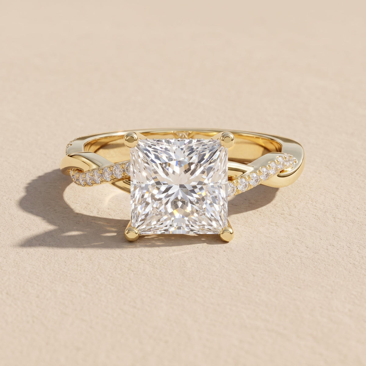 Yellow Gold Princess Cut Moissanite Twisted Engagement Ring