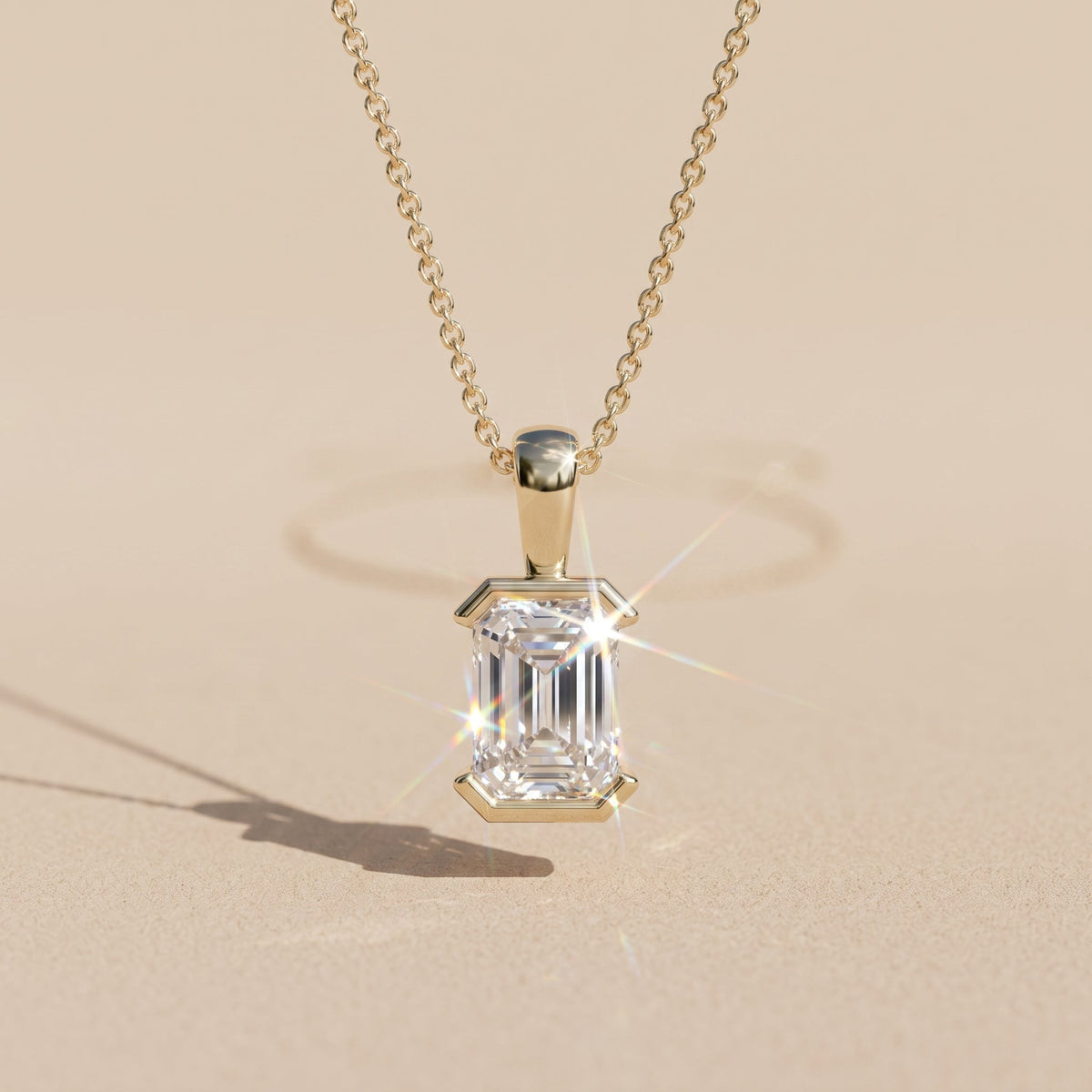 Yellow Gold Emerald Cut Moissanite Pendant Necklace