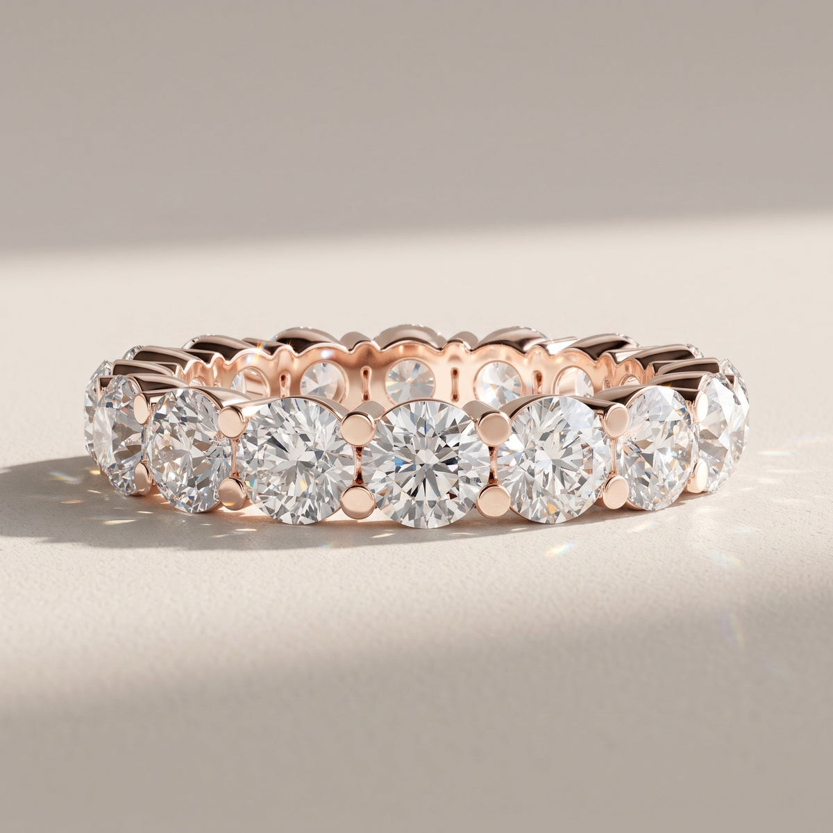 Rose Gold Round Moissanite Eternity Band Ring