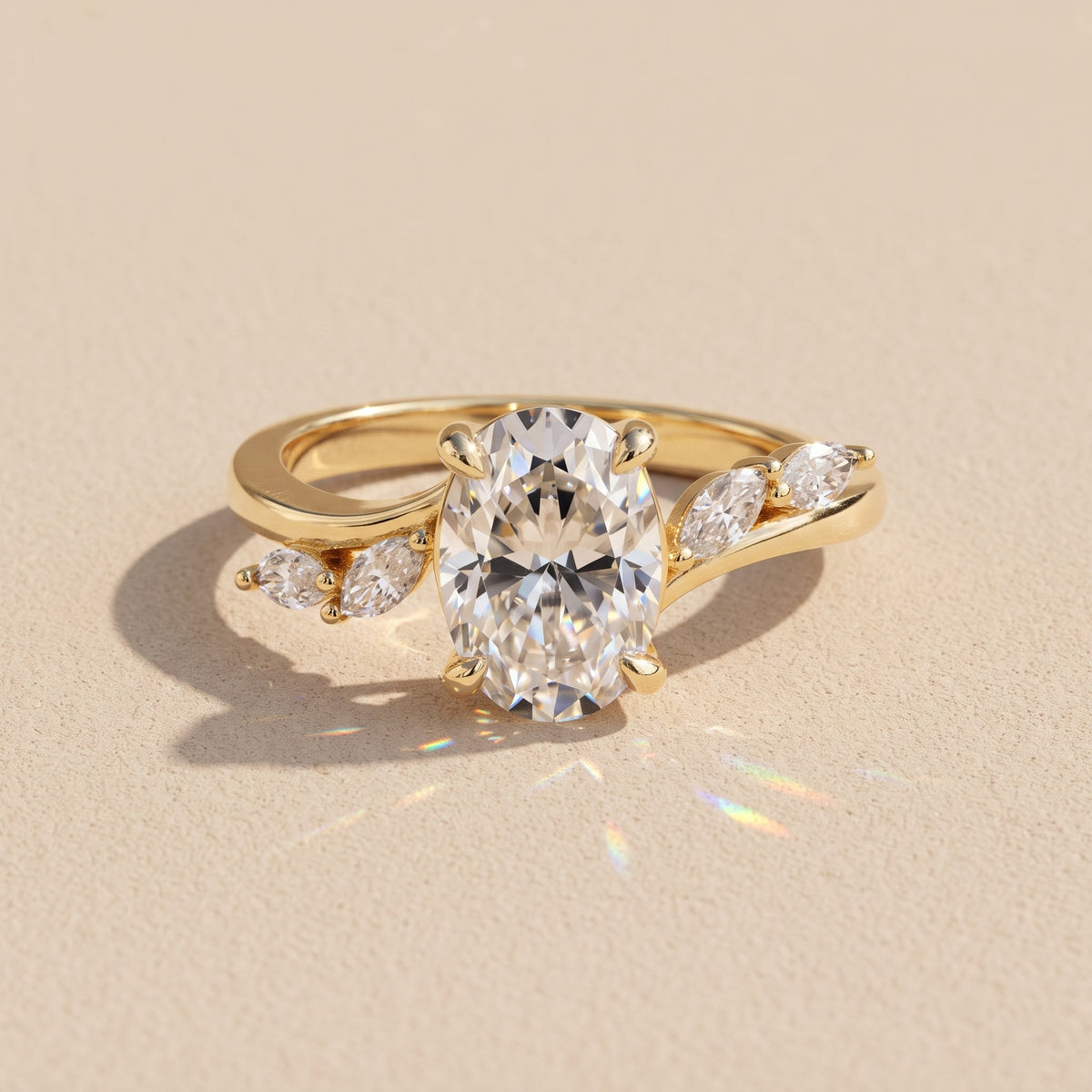 Yellow Gold Oval Cut Moissanite Engagement Ring
