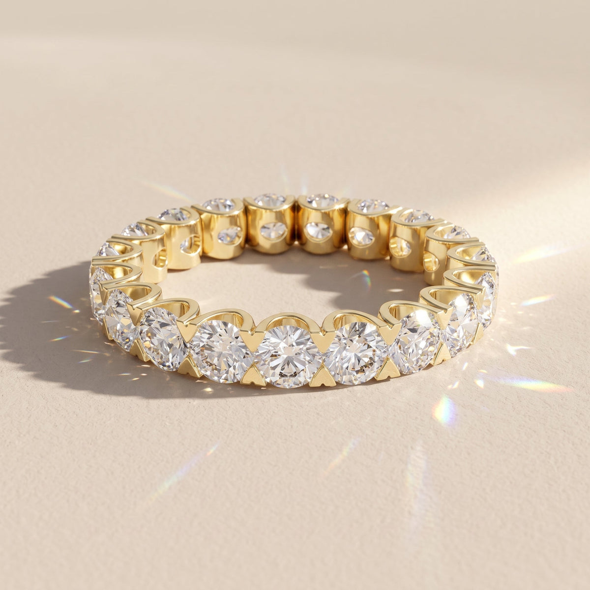 Yellow Gold Round Moissanite Eternity Band Ring